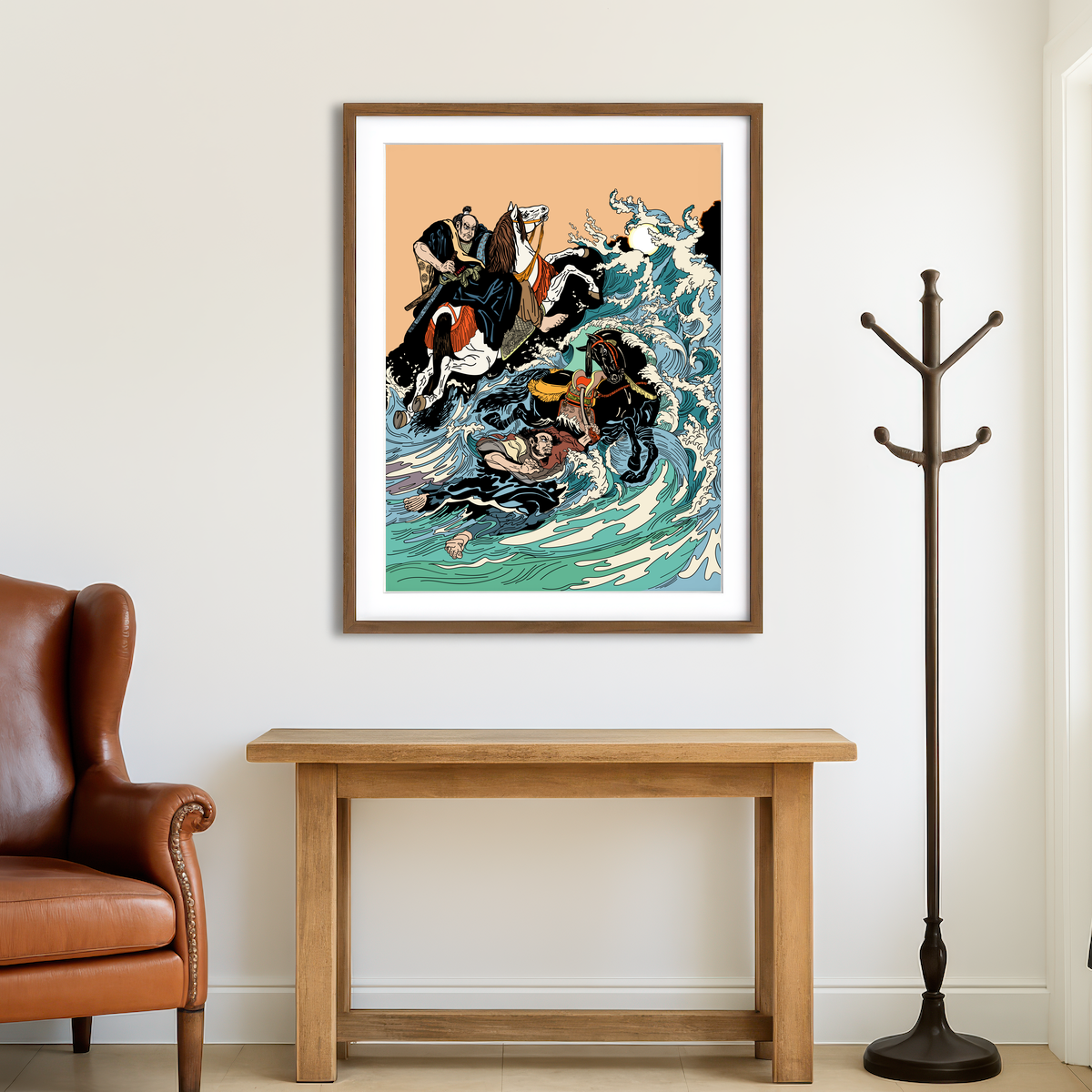 AUTO-MOCKUP ROOM | Samurai Horsemen Crossing a Stormy Sea Wall Art