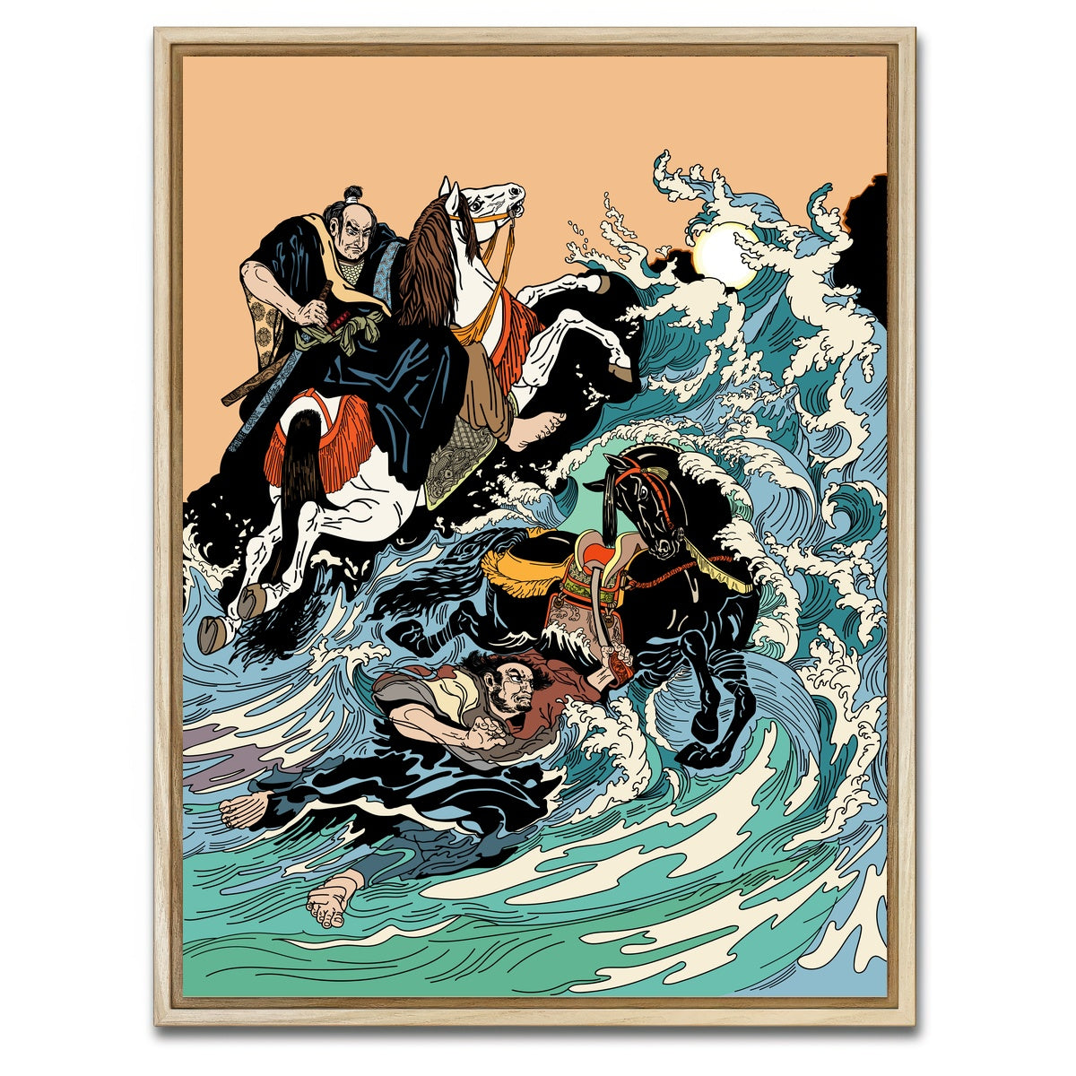 AUTO-MOCKUP WHITE | Samurai horsemen crossing a stormy sea | 1 Piece | Natural Framed Canvas | group=3x4