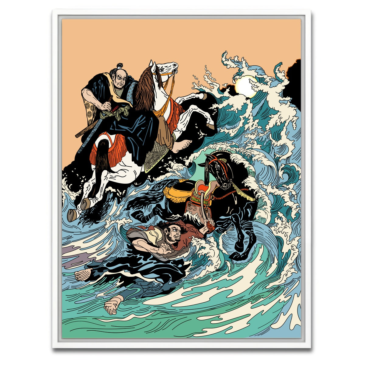 AUTO-MOCKUP WHITE | Samurai horsemen crossing a stormy sea | 1 Piece | White Framed Canvas | group=3x4