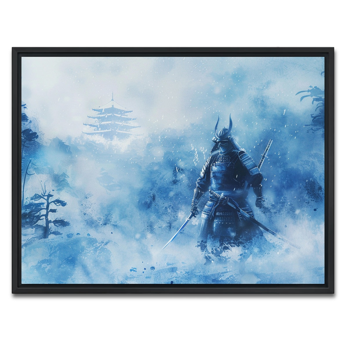 AUTO-MOCKUP WHITE | Samurai misty winter forest | 1 Piece | Black Framed Canvas | group=4x3