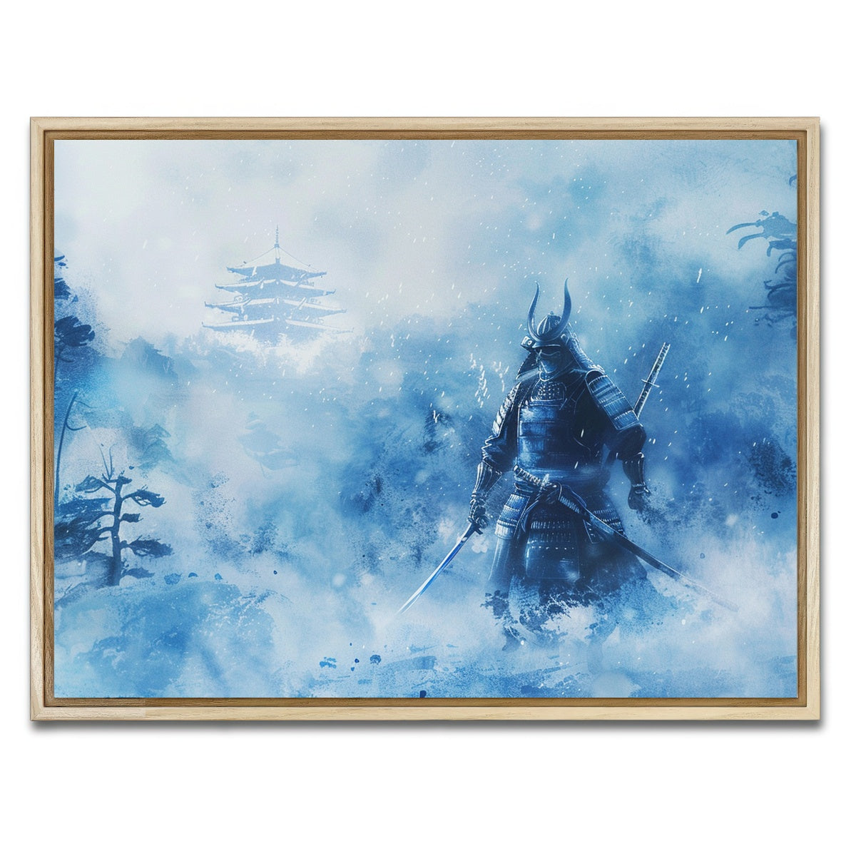 AUTO-MOCKUP WHITE | Samurai misty winter forest | 1 Piece | Natural Framed Canvas | group=4x3