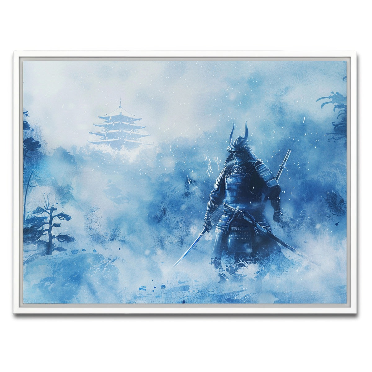 AUTO-MOCKUP WHITE | Samurai misty winter forest | 1 Piece | White Framed Canvas | group=4x3