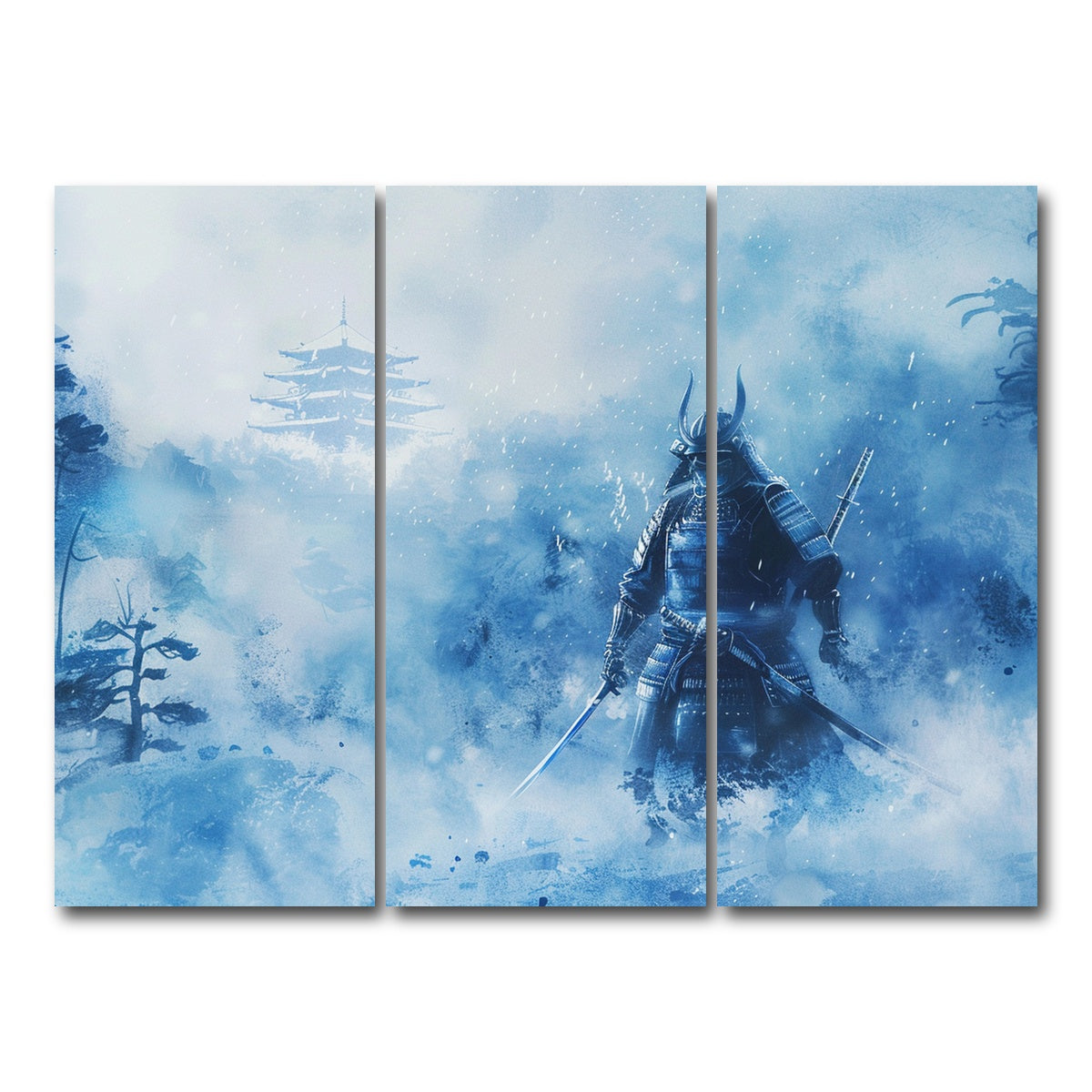 AUTO-MOCKUP WHITE | Samurai misty winter forest | 3 Piece | Gallery Wrap Canvas | group=8x18