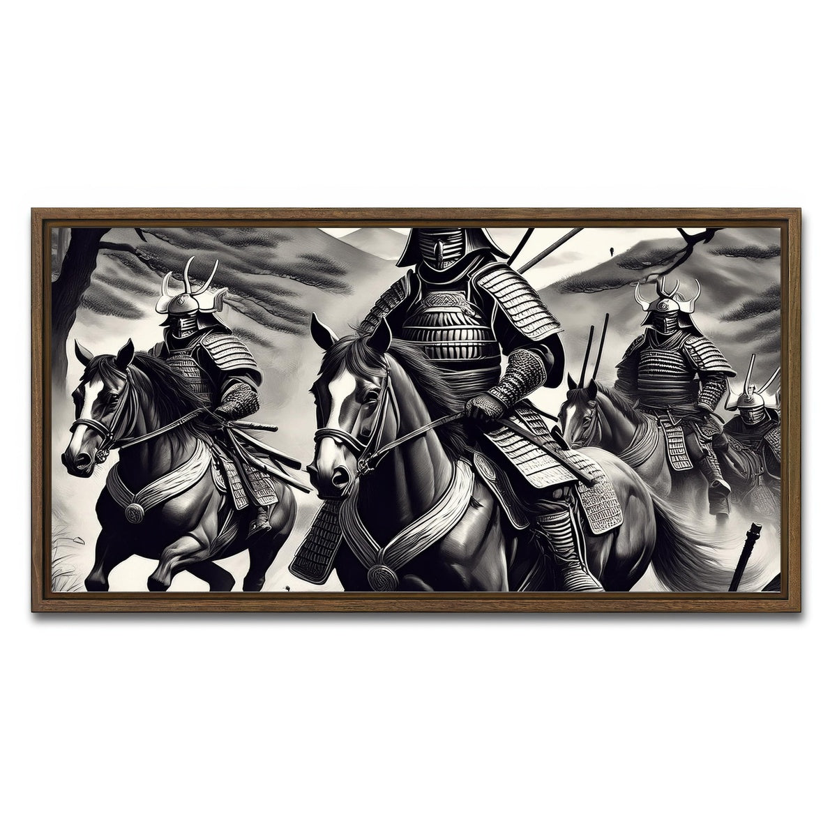 AUTO-MOCKUP WHITE | Samurai's Riding Horses | 1 Piece | Walnut Framed Canvas | group=2x1