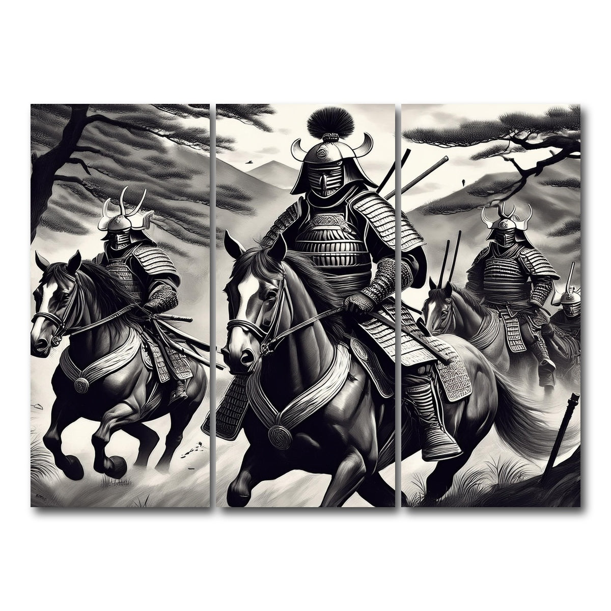 AUTO-MOCKUP WHITE | Samurai's Riding Horses | 3 Piece | Gallery Wrap Canvas | group=8x18