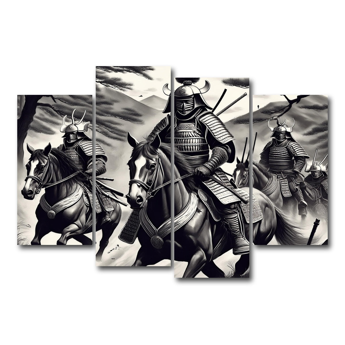 AUTO-MOCKUP WHITE | Samurai's Riding Horses | 4 Piece | Gallery Wrap Canvas | group=4_short