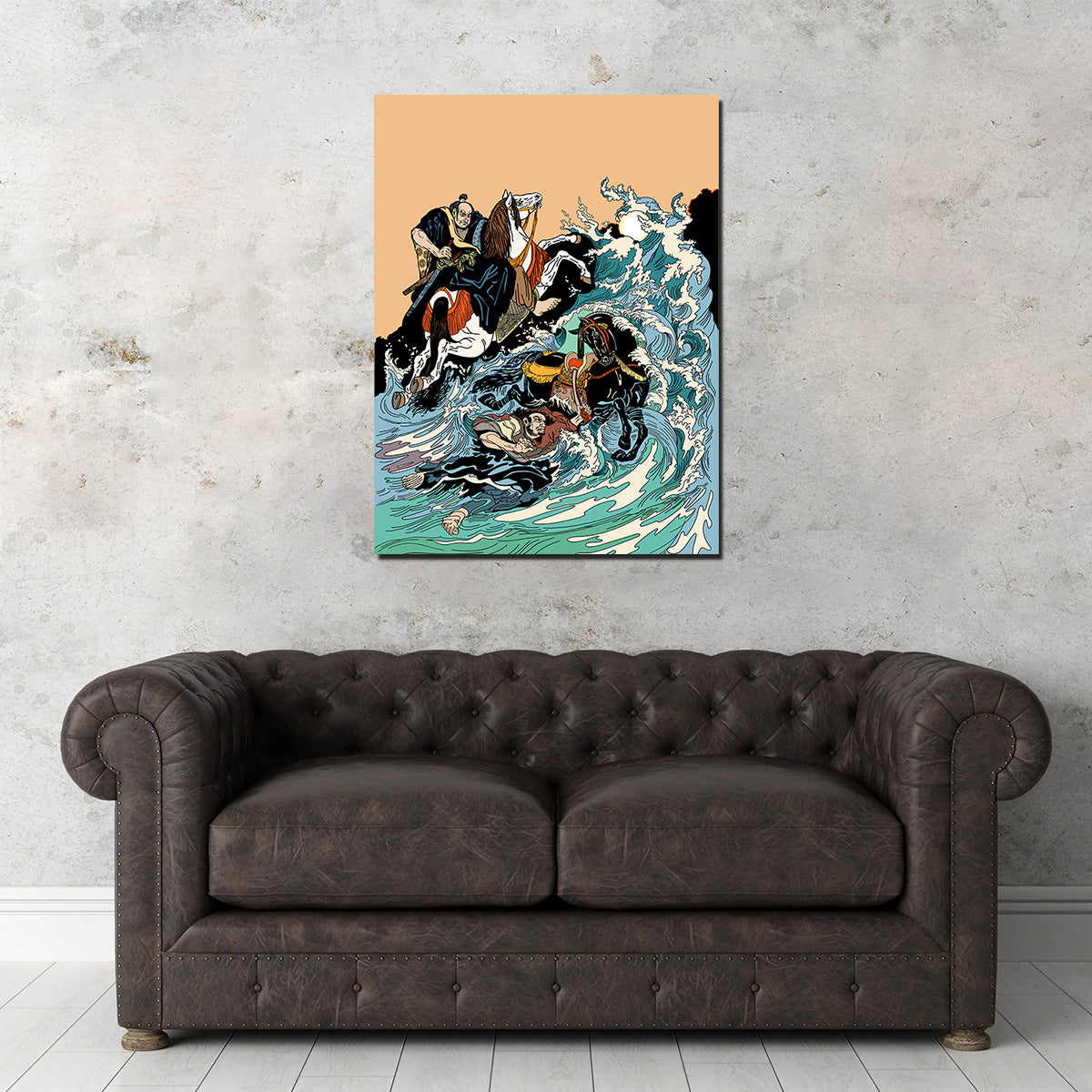 Samurai Horsemen Crossing a Stormy Sea Wall Art
