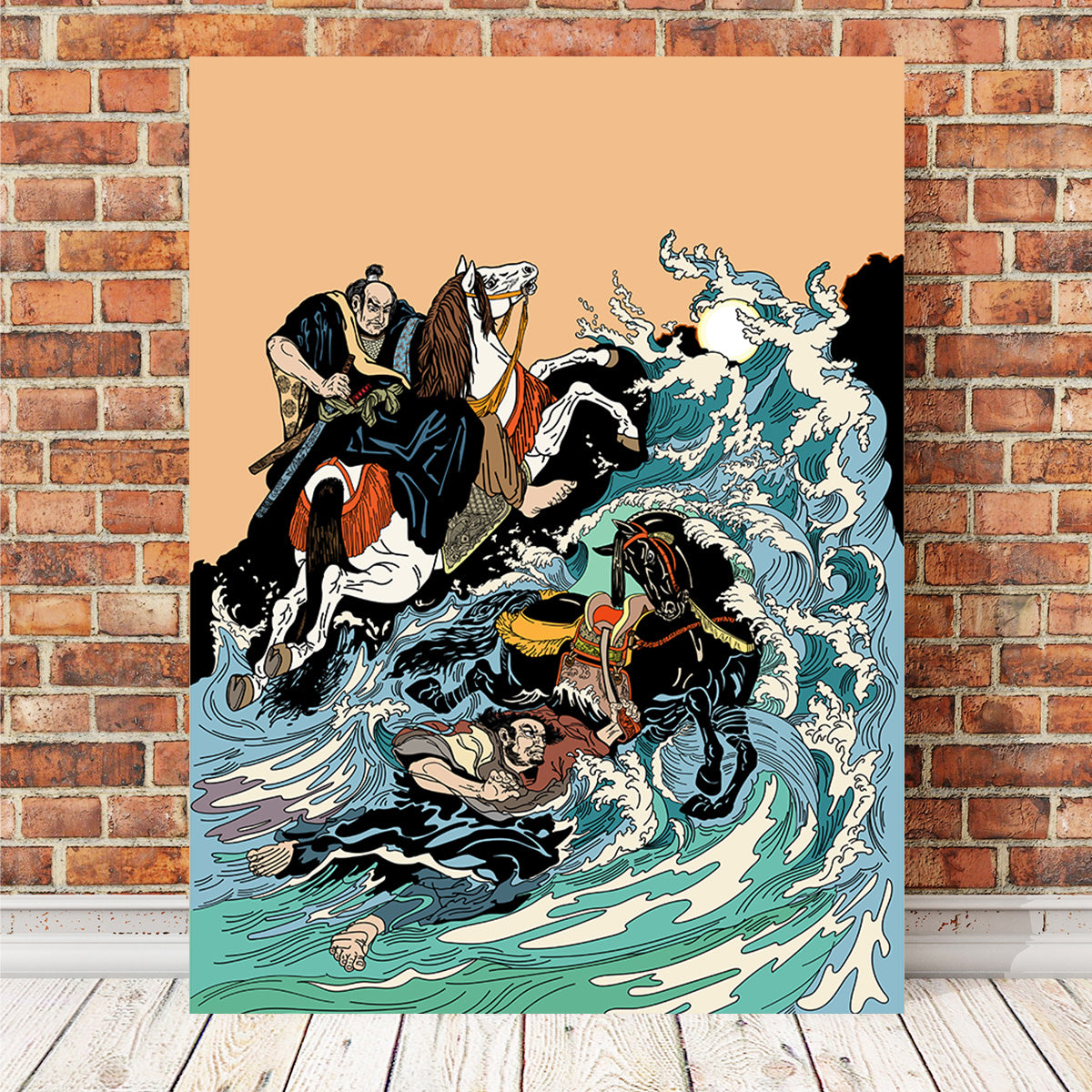 Samurai Horsemen Crossing a Stormy Sea Wall Art