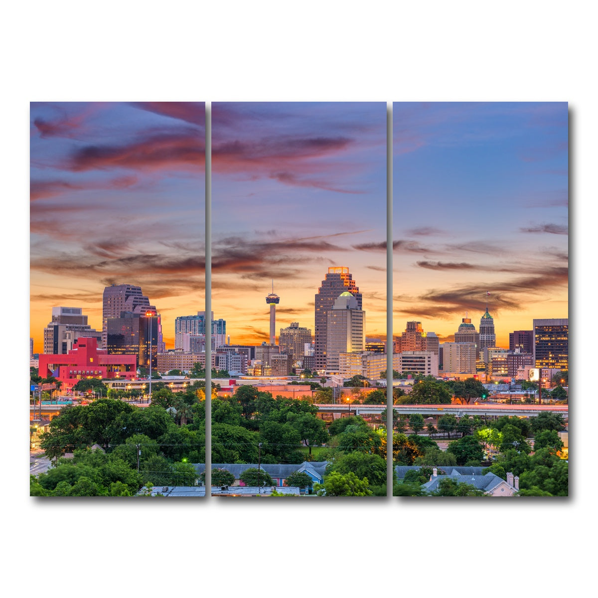 AUTO-MOCKUP WHITE | San Antonio Skyline | 3 Piece | Gallery Wrap Canvas | group=8x18