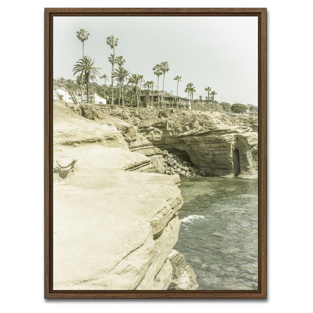 AUTO-MOCKUP WHITE | San Diego Sunset Cliffs | 1 Piece | Walnut Framed Canvas | group=3x4