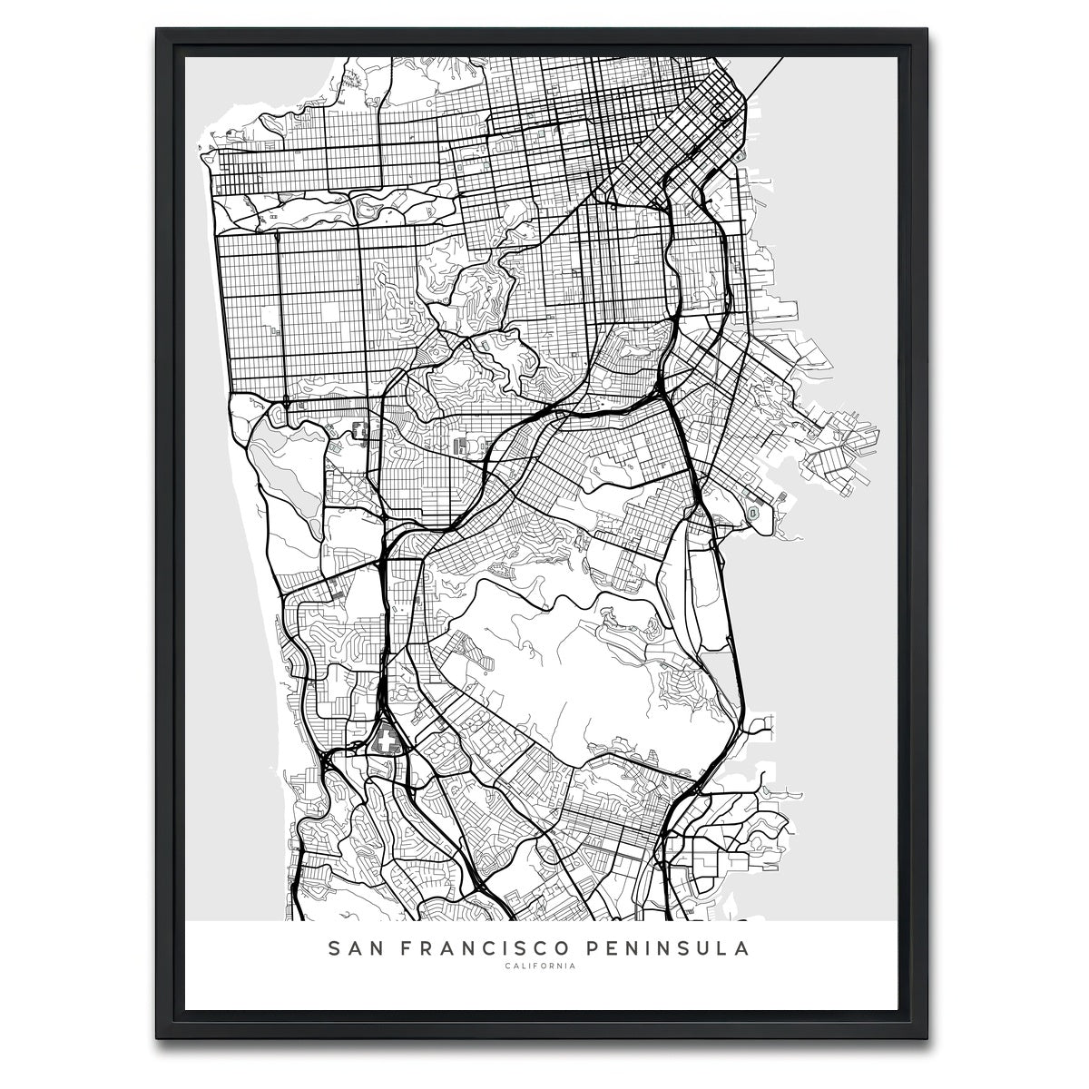 AUTO-MOCKUP WHITE | San Francisco Peninsula | 1 Piece | Black Framed Canvas | group=3x4