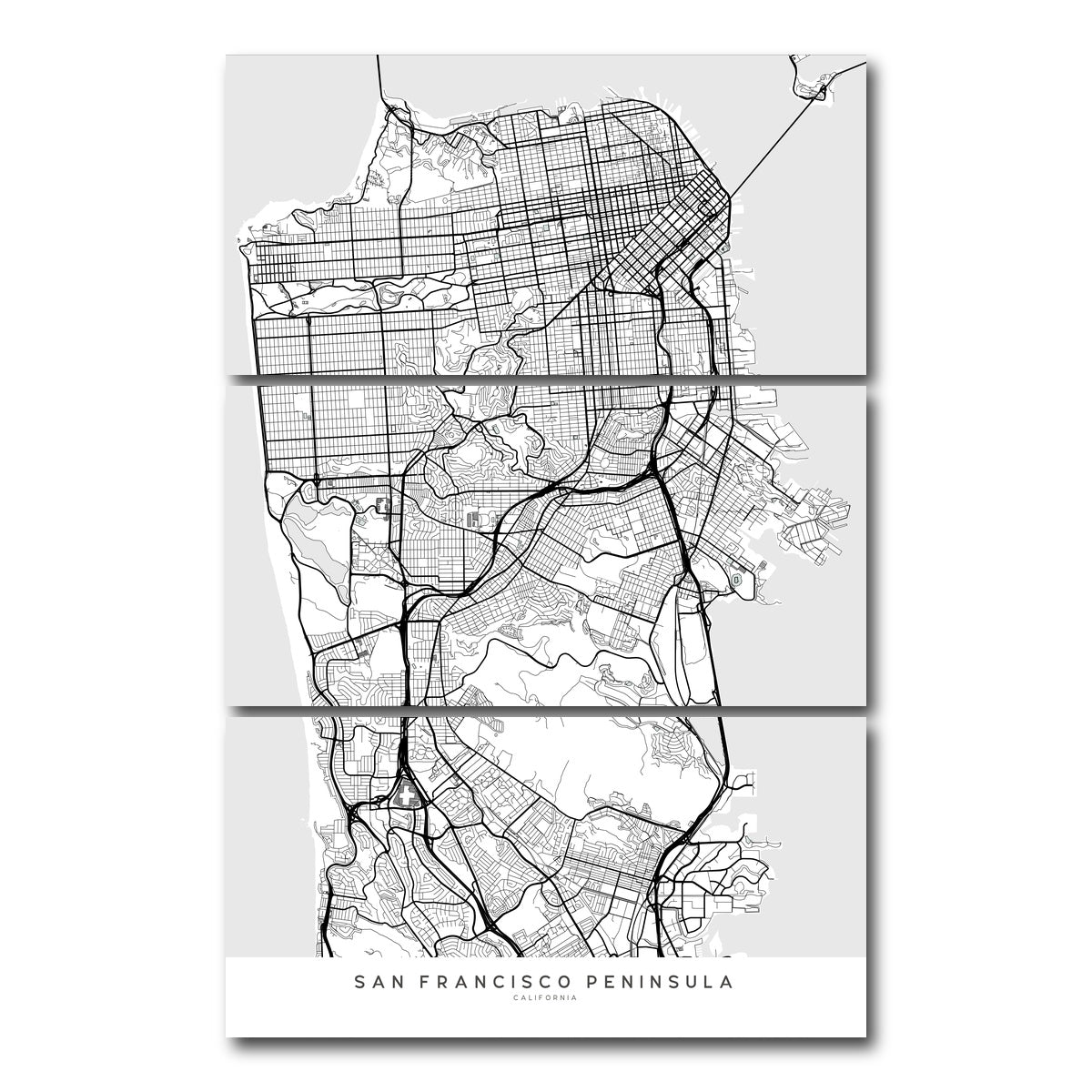 AUTO-MOCKUP WHITE | San Francisco Peninsula | 3 Piece | Gallery Wrap Canvas | group=12x24_stacked