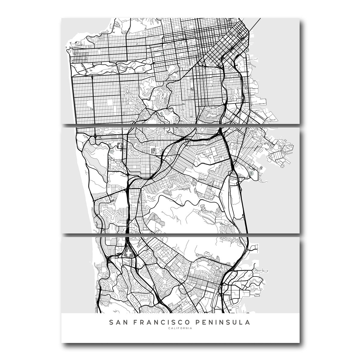 AUTO-MOCKUP WHITE | San Francisco Peninsula | 3 Piece | Gallery Wrap Canvas | group=8x18_stacked