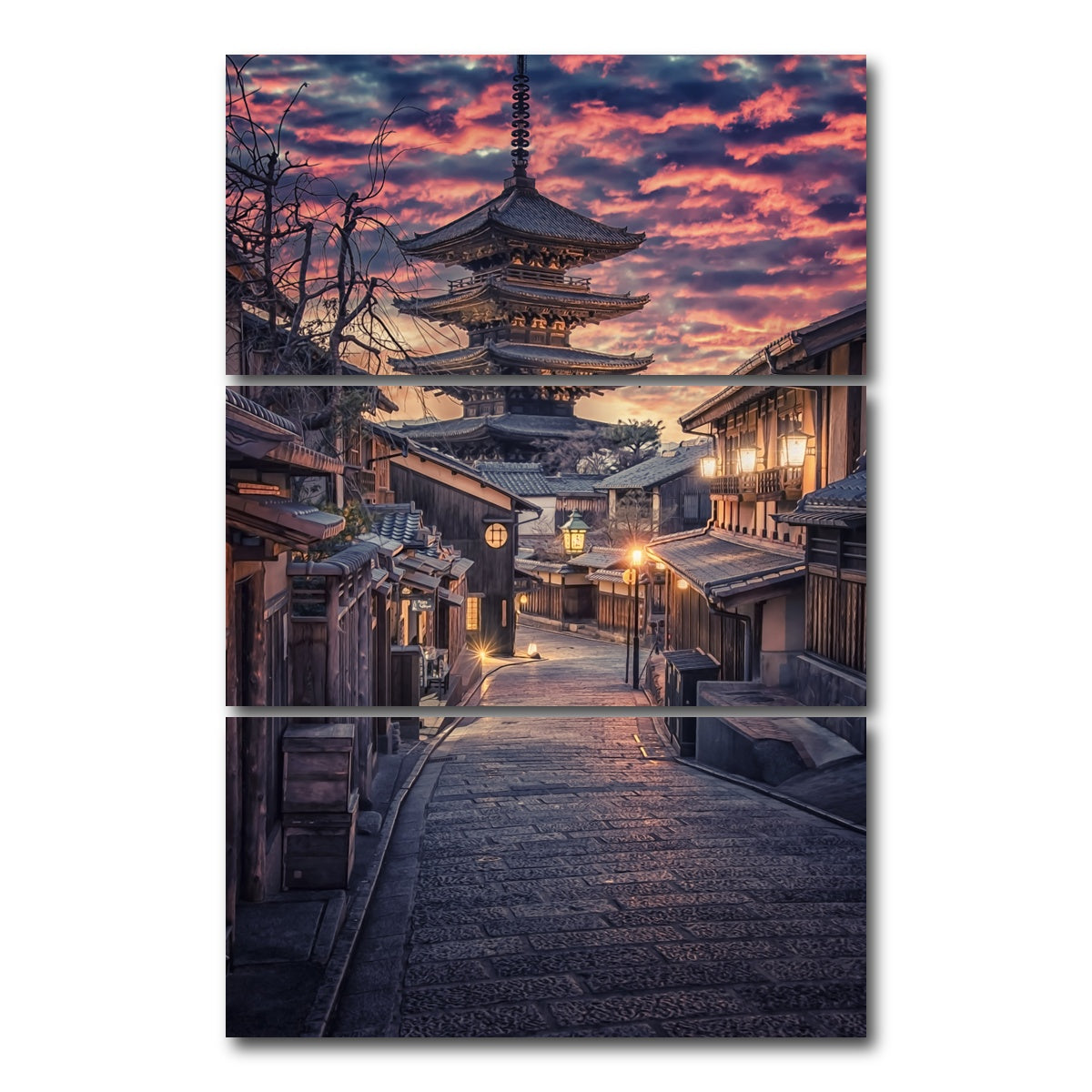 AUTO-MOCKUP WHITE | Sannen Zaka Street | 3 Piece | Gallery Wrap Canvas | group=12x24_stacked