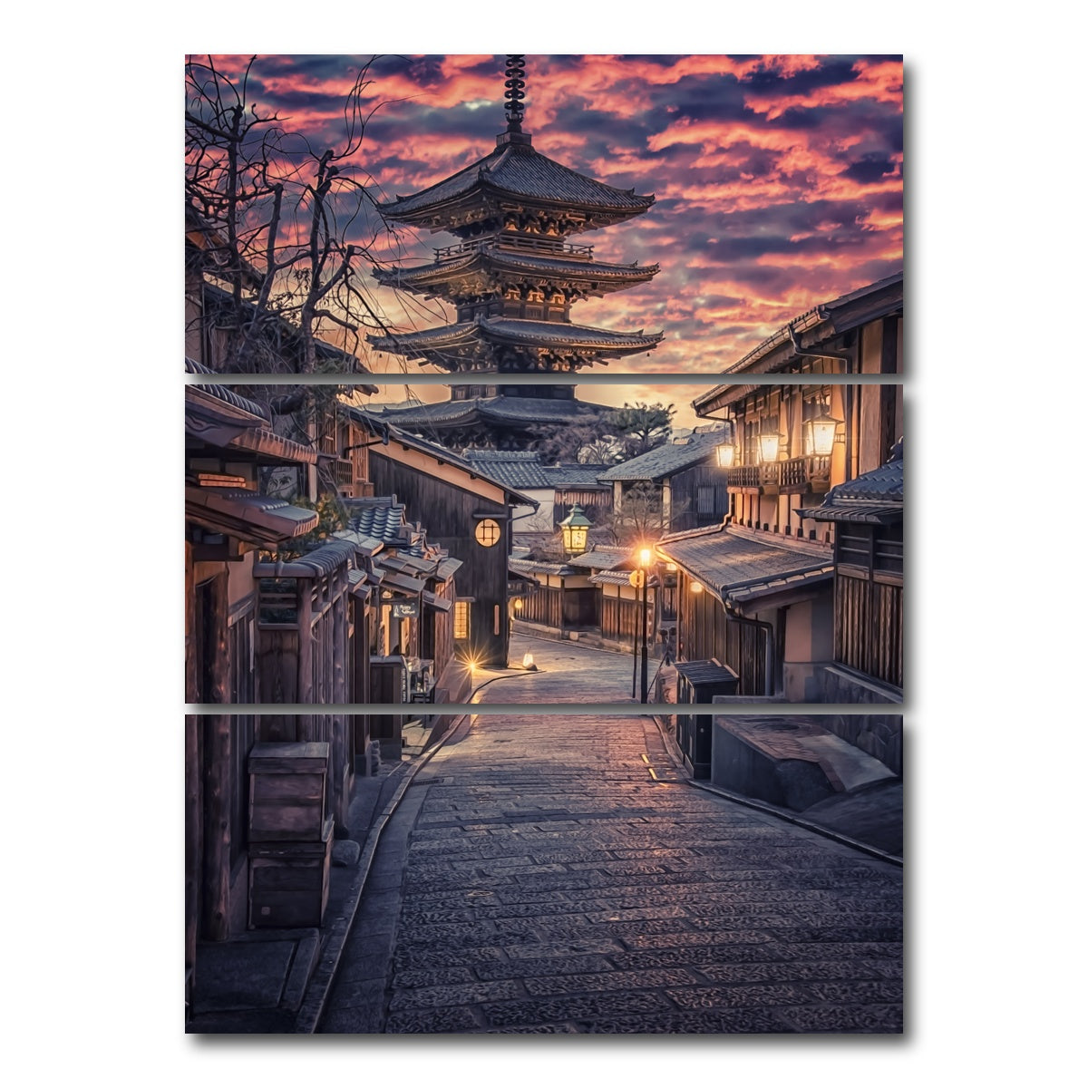 AUTO-MOCKUP WHITE | Sannen Zaka Street | 3 Piece | Gallery Wrap Canvas | group=8x18_stacked