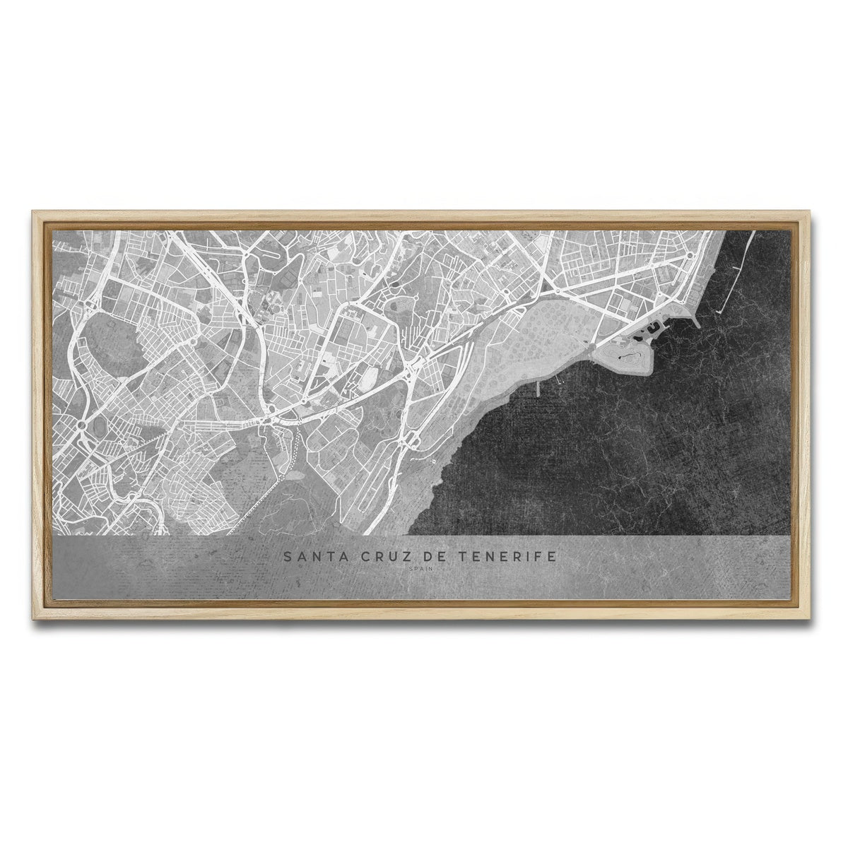 AUTO-MOCKUP WHITE | Santa Cruz De Tenerife Map 2 | 1 Piece | Natural Framed Canvas | group=2x1