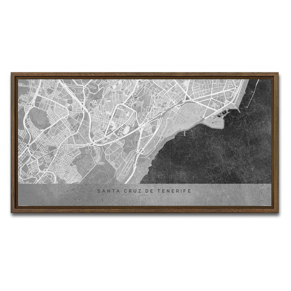 AUTO-MOCKUP WHITE | Santa Cruz De Tenerife Map 2 | 1 Piece | Walnut Framed Canvas | group=2x1