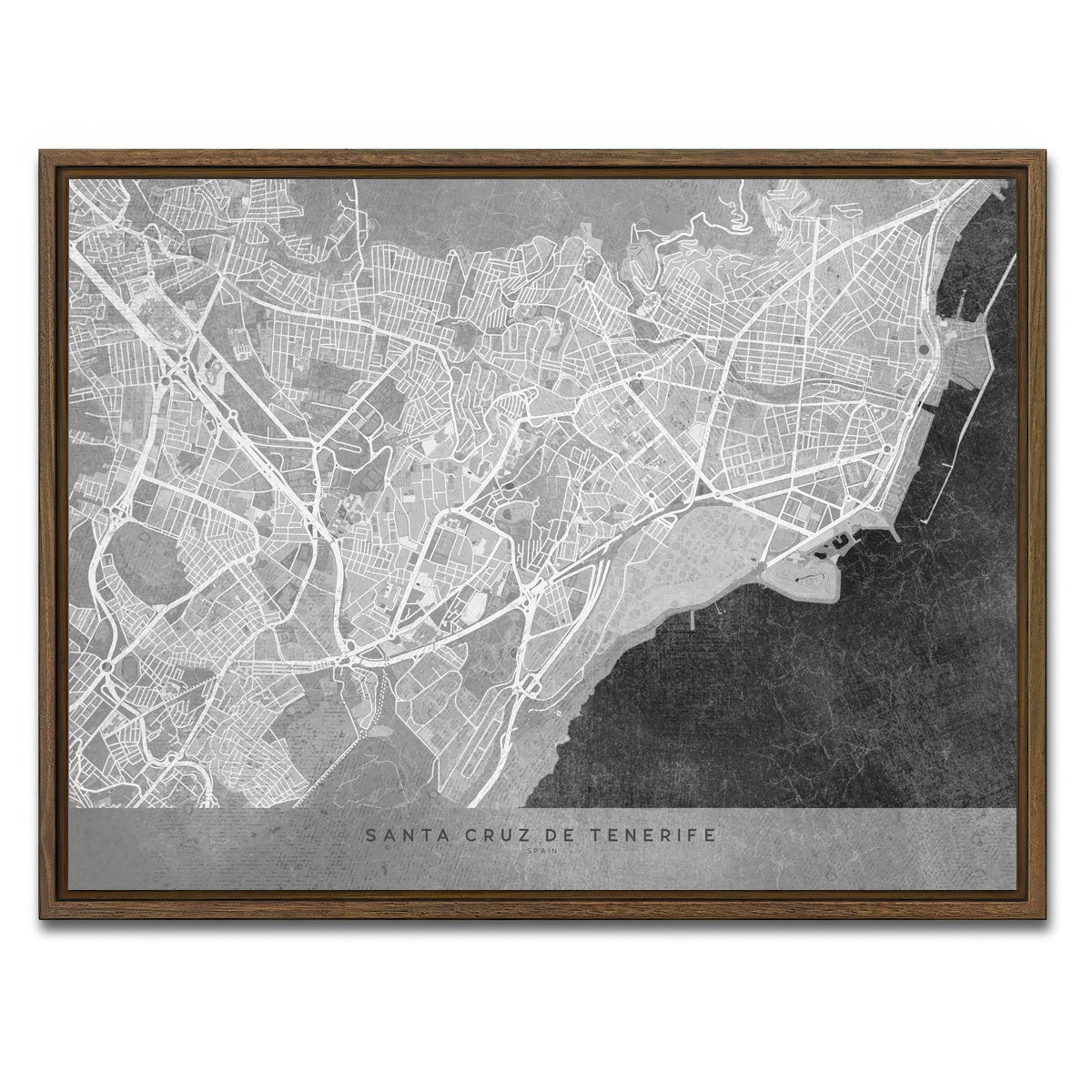 AUTO-MOCKUP WHITE | Santa Cruz De Tenerife Map 2 | 1 Piece | Walnut Framed Canvas | group=4x3