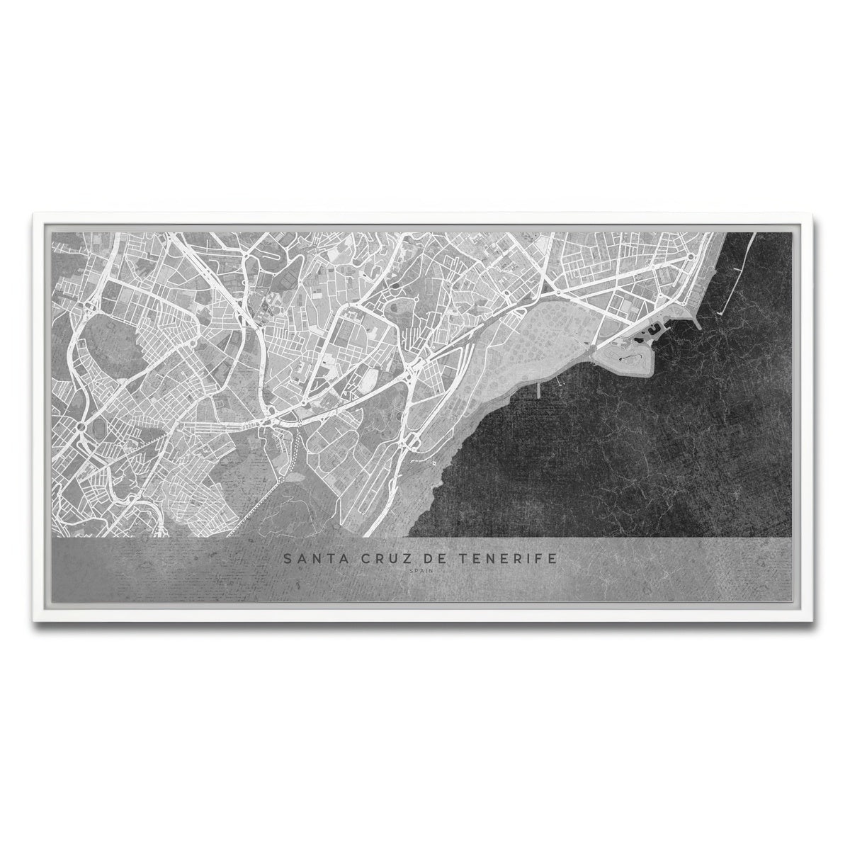 AUTO-MOCKUP WHITE | Santa Cruz De Tenerife Map 2 | 1 Piece | White Framed Canvas | group=2x1