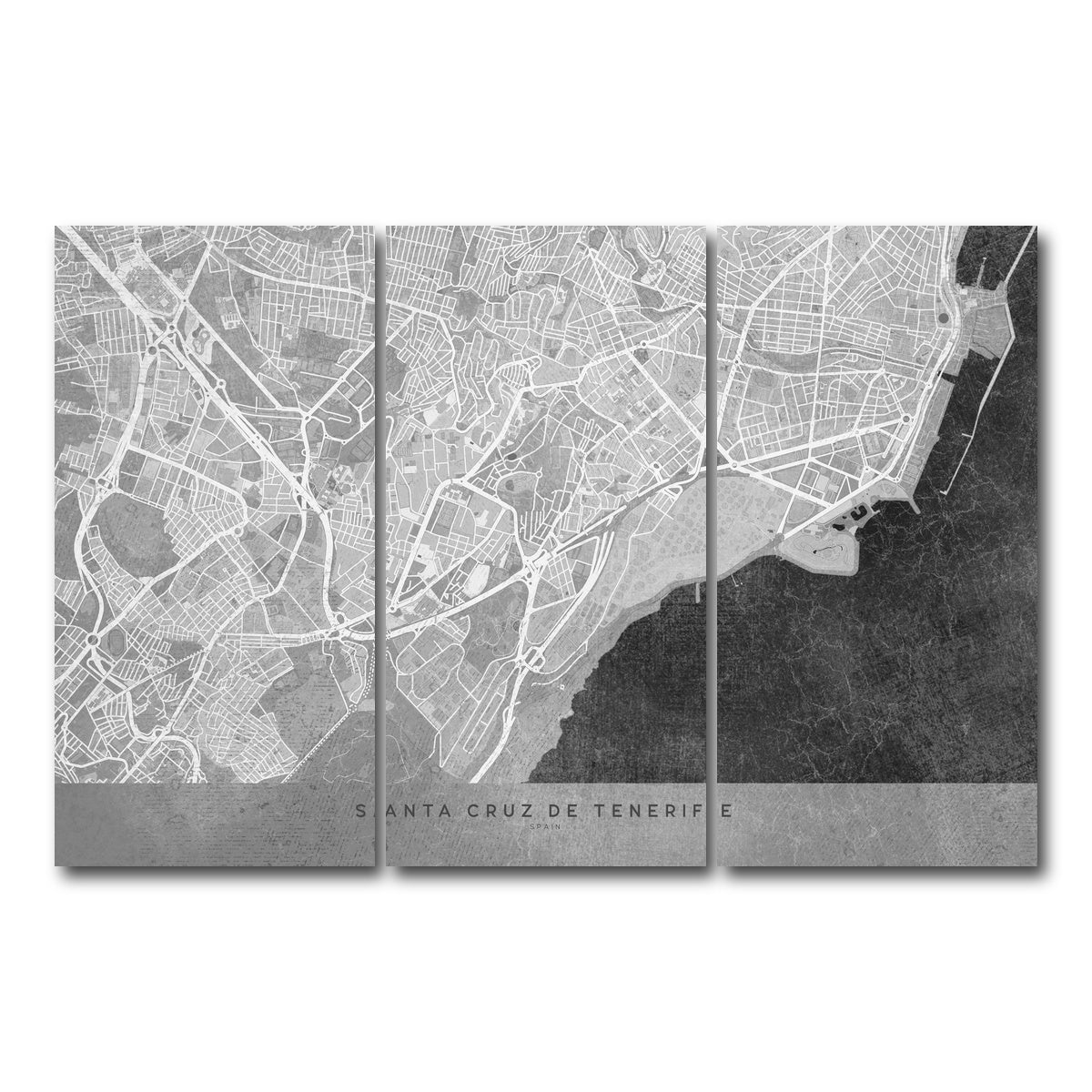 AUTO-MOCKUP WHITE | Santa Cruz De Tenerife Map 2 | 3 Piece | Gallery Wrap Canvas | group=12x24