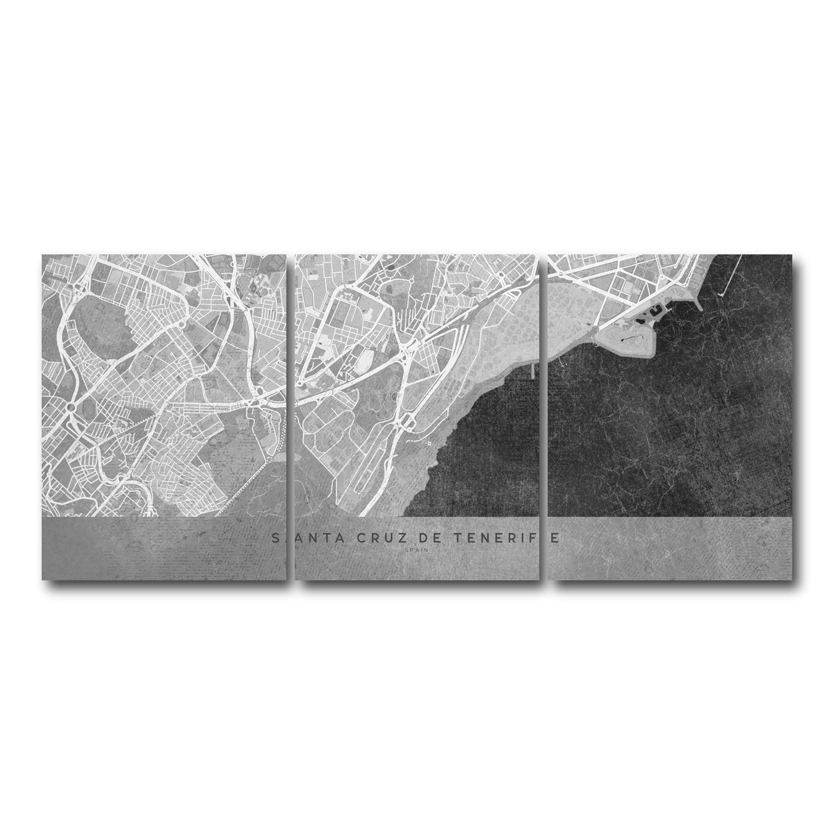 AUTO-MOCKUP WHITE | Santa Cruz De Tenerife Map 2 | 3 Piece | Gallery Wrap Canvas | group=18x24