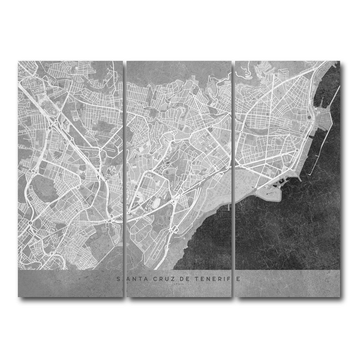 AUTO-MOCKUP WHITE | Santa Cruz De Tenerife Map 2 | 3 Piece | Gallery Wrap Canvas | group=8x18
