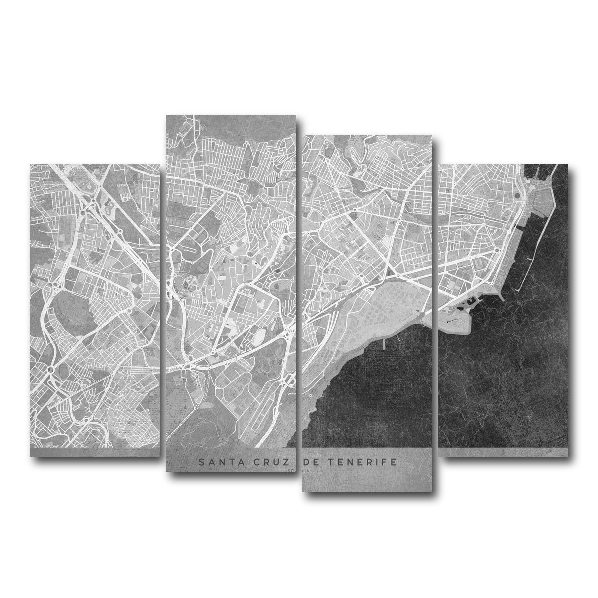 AUTO-MOCKUP WHITE | Santa Cruz De Tenerife Map 2 | 4 Piece | Gallery Wrap Canvas | group=4_normal