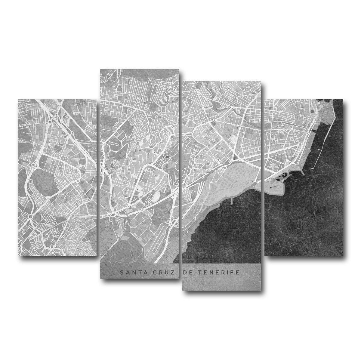 AUTO-MOCKUP WHITE | Santa Cruz De Tenerife Map 2 | 4 Piece | Gallery Wrap Canvas | group=4_short