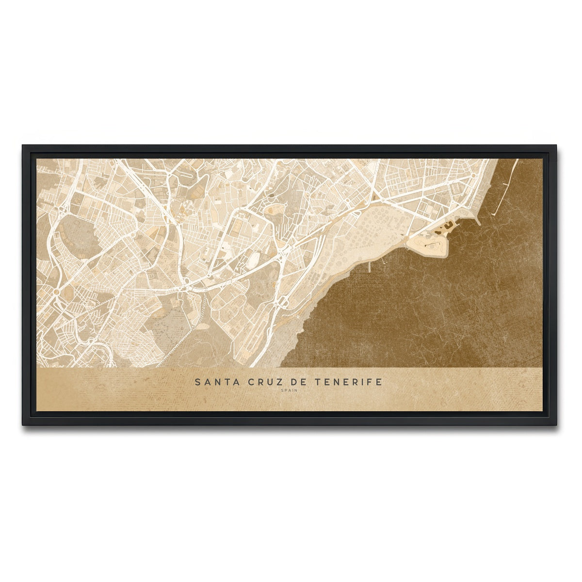 AUTO-MOCKUP WHITE | Santa Cruz De Tenerife Map | 1 Piece | Black Framed Canvas | group=2x1