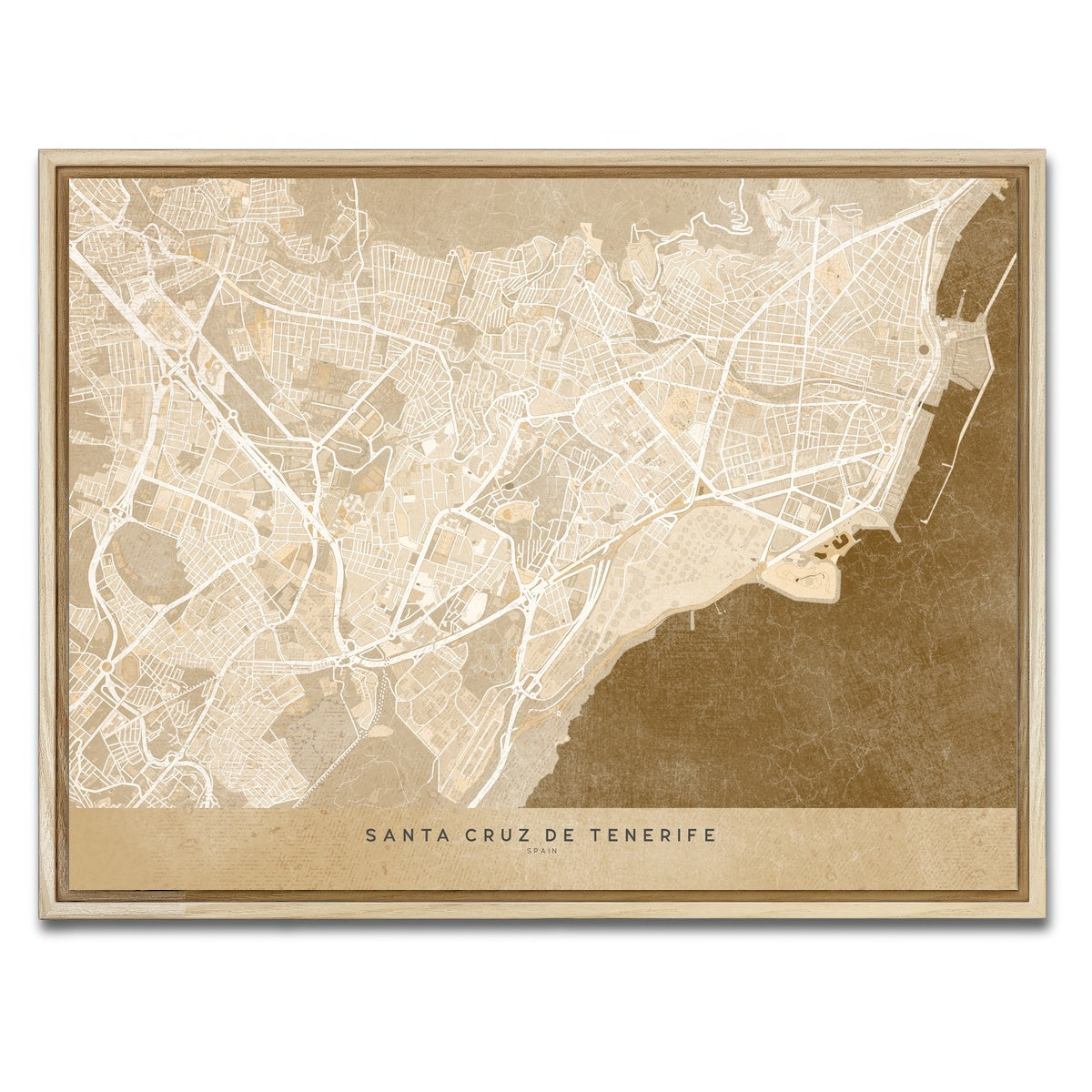 AUTO-MOCKUP WHITE | Santa Cruz De Tenerife Map | 1 Piece | Natural Framed Canvas | group=4x3