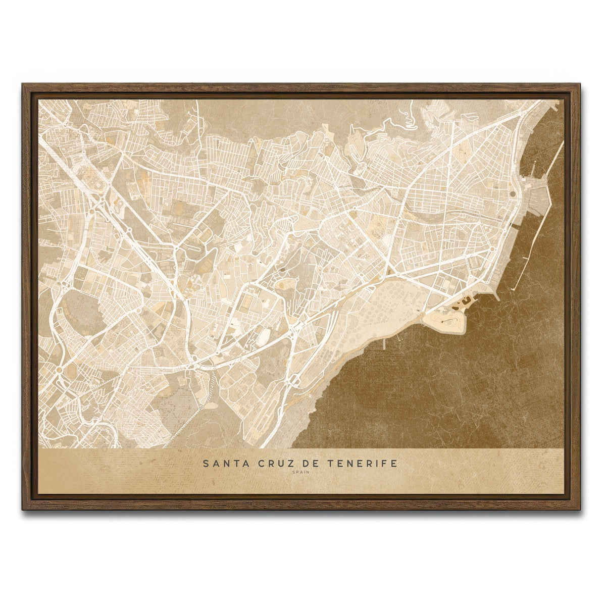 AUTO-MOCKUP WHITE | Santa Cruz De Tenerife Map | 1 Piece | Walnut Framed Canvas | group=4x3
