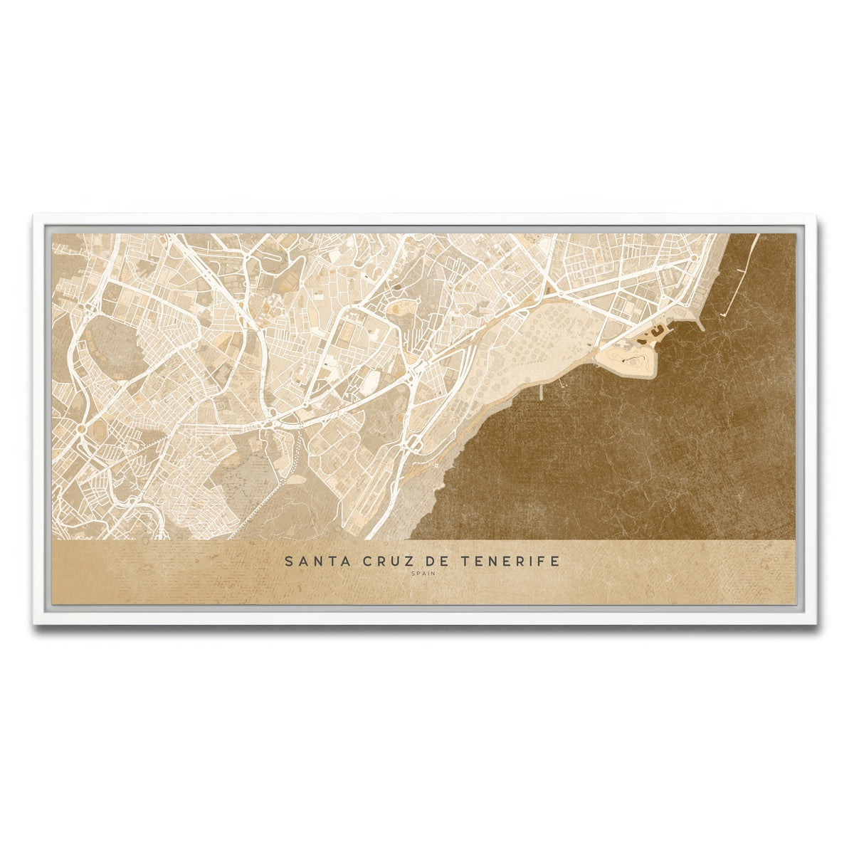 AUTO-MOCKUP WHITE | Santa Cruz De Tenerife Map | 1 Piece | White Framed Canvas | group=2x1