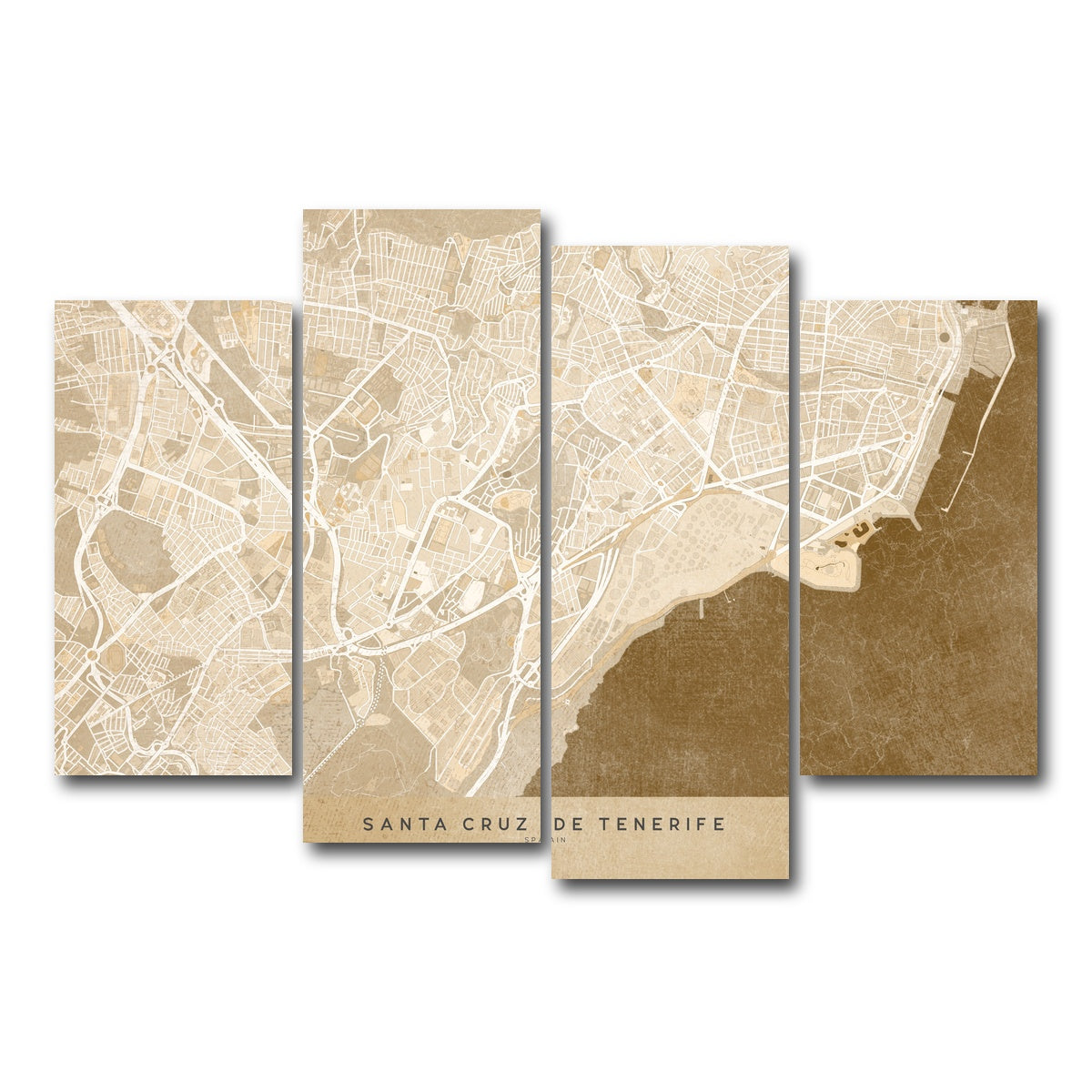 AUTO-MOCKUP WHITE | Santa Cruz De Tenerife Map | 4 Piece | Gallery Wrap Canvas | group=4_short
