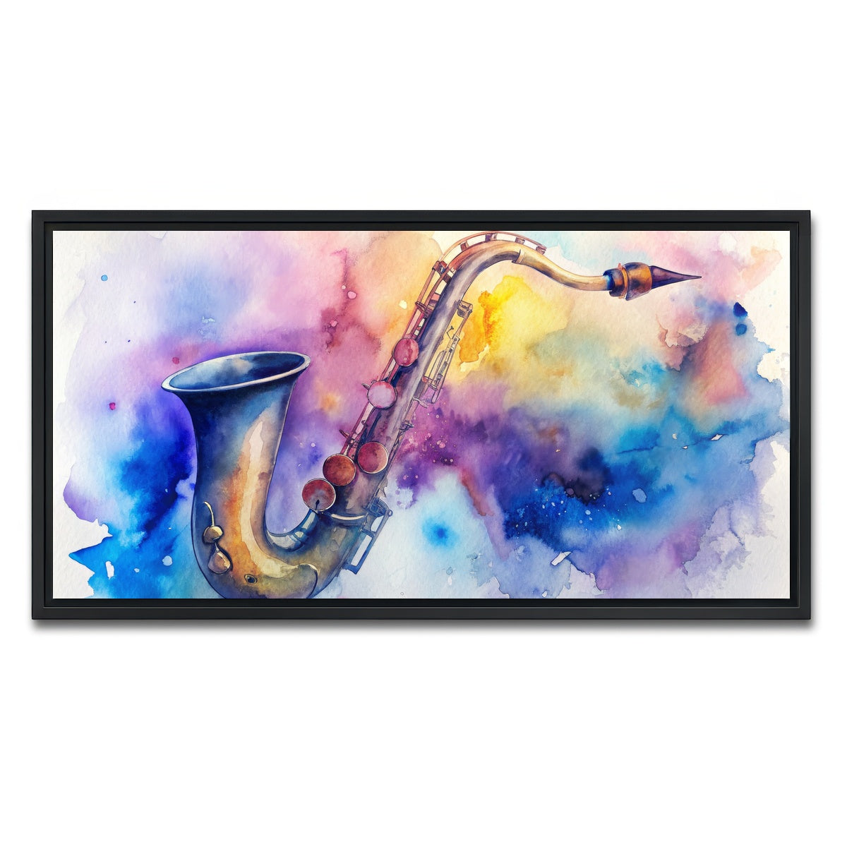 AUTO-MOCKUP WHITE | Saxophone Watercolor | 1 Piece | Black Framed Canvas | group=2x1