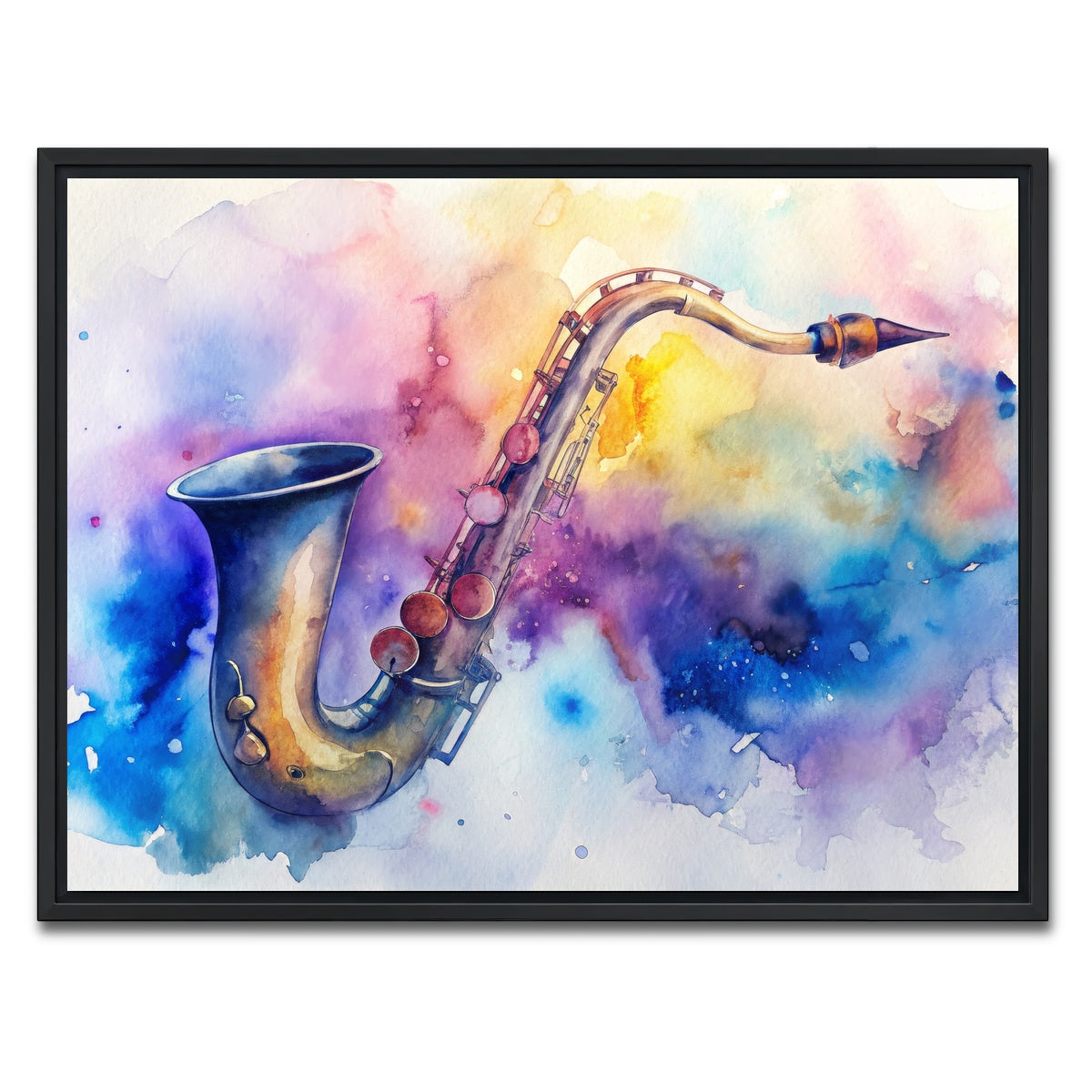 AUTO-MOCKUP WHITE | Saxophone Watercolor | 1 Piece | Black Framed Canvas | group=4x3