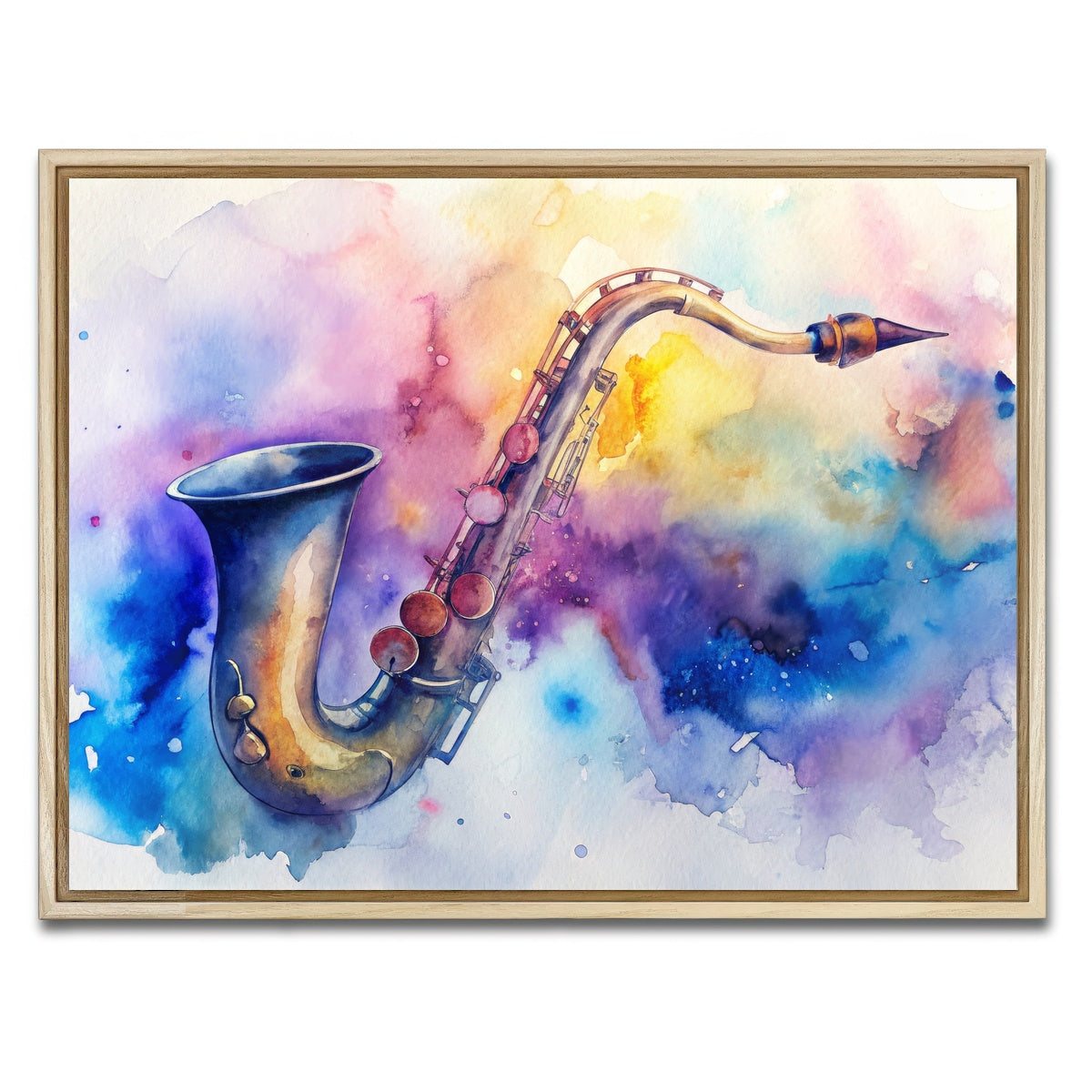 AUTO-MOCKUP WHITE | Saxophone Watercolor | 1 Piece | Natural Framed Canvas | group=4x3