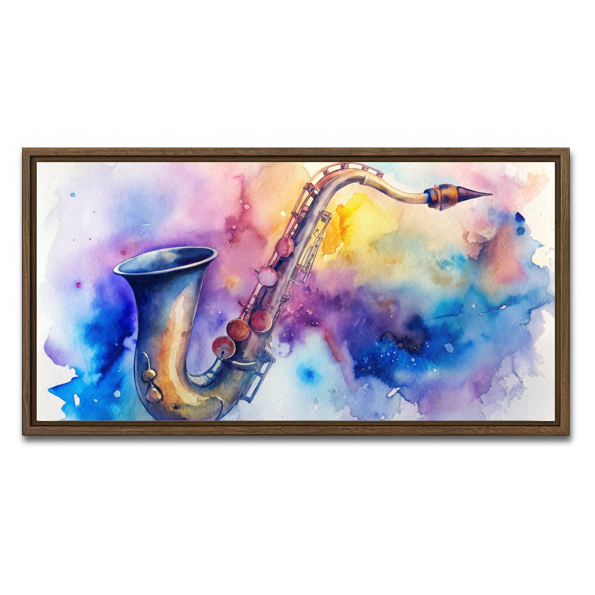 AUTO-MOCKUP WHITE | Saxophone Watercolor | 1 Piece | Walnut Framed Canvas | group=2x1