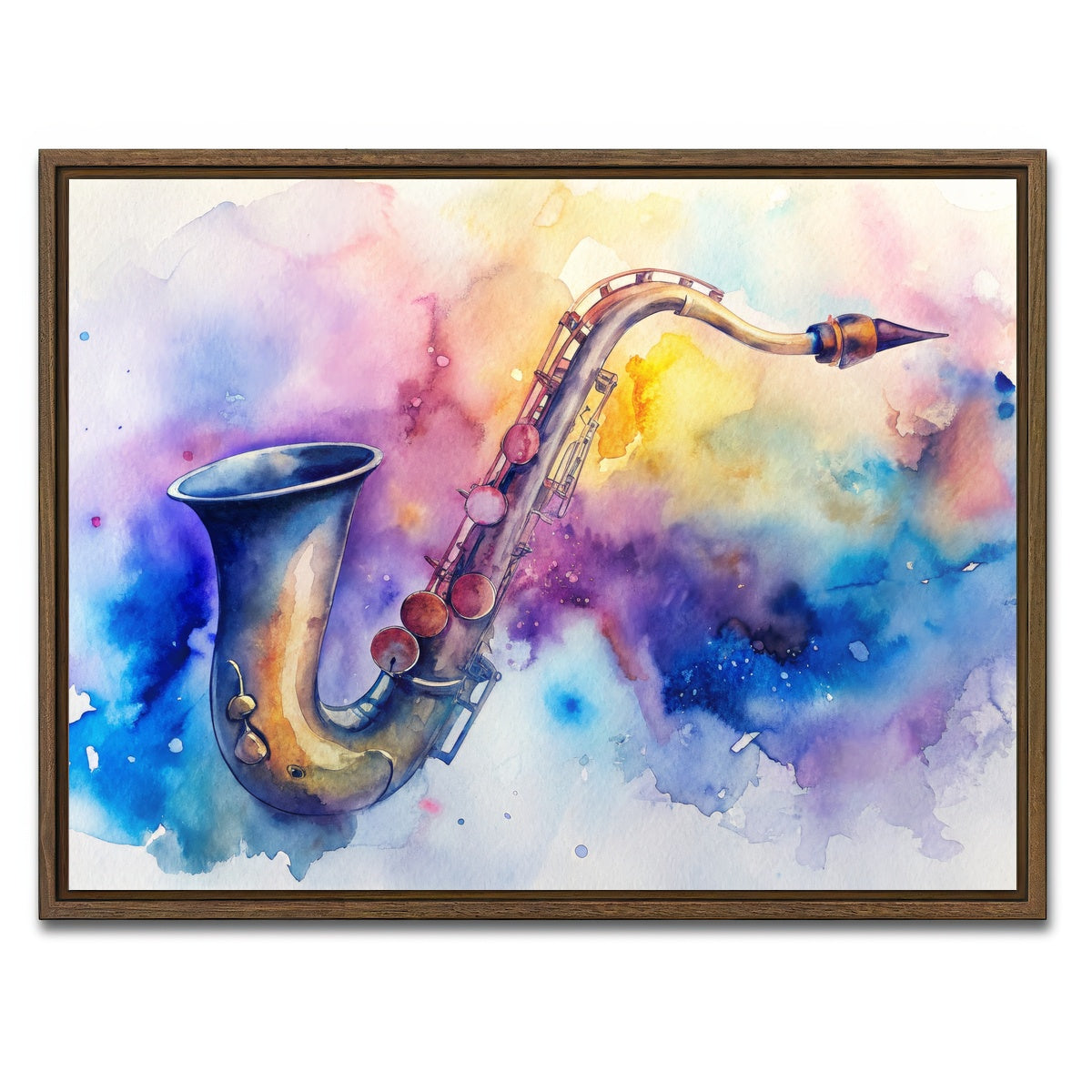 AUTO-MOCKUP WHITE | Saxophone Watercolor | 1 Piece | Walnut Framed Canvas | group=4x3