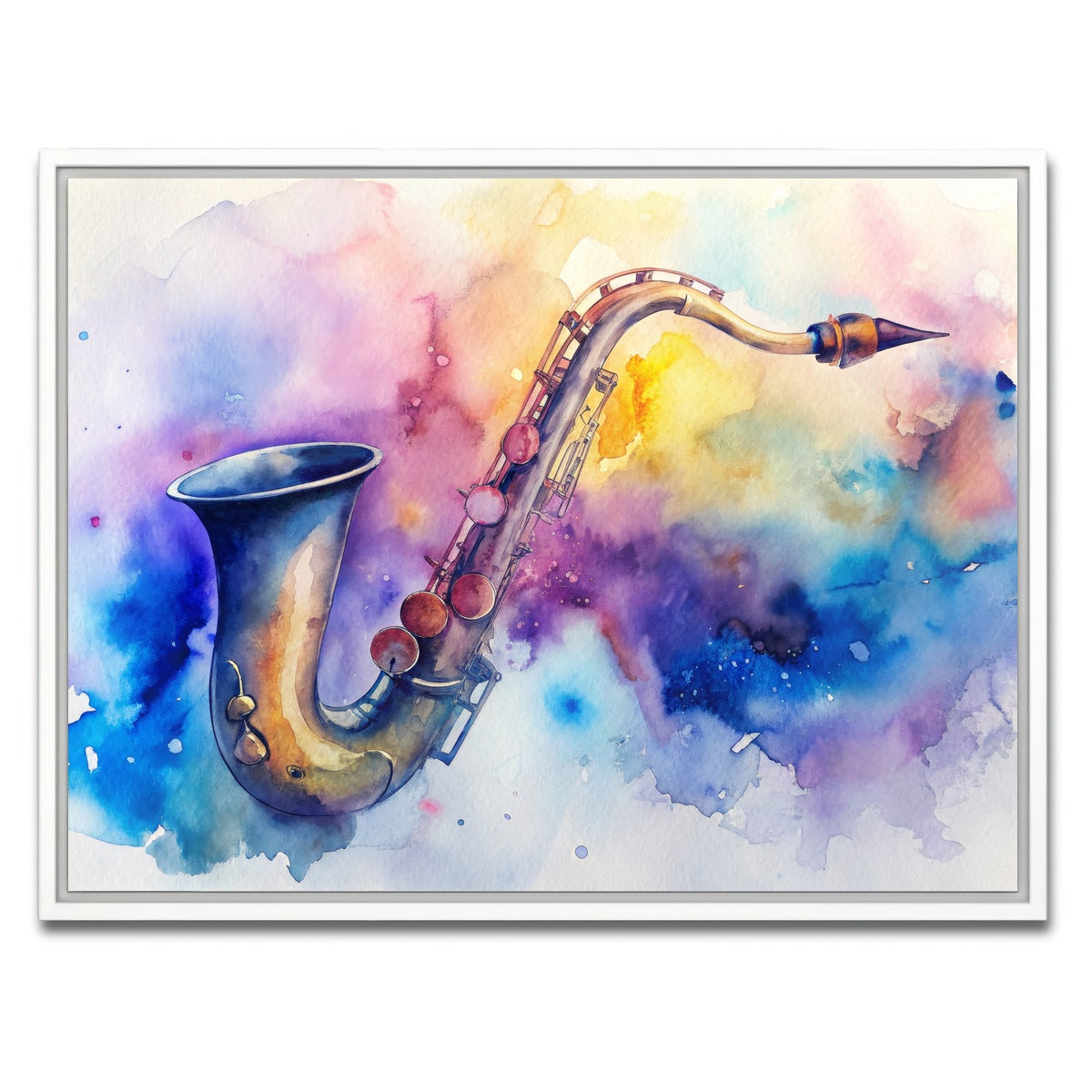 AUTO-MOCKUP WHITE | Saxophone Watercolor | 1 Piece | White Framed Canvas | group=4x3