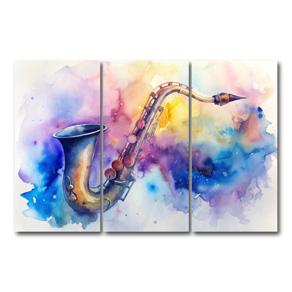 AUTO-MOCKUP WHITE | Saxophone Watercolor | 3 Piece | Gallery Wrap Canvas | group=12x24
