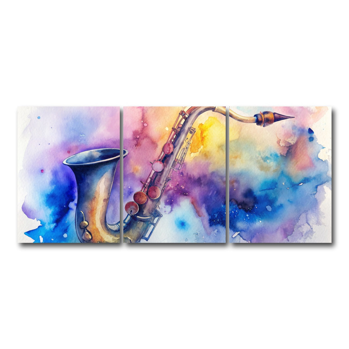 AUTO-MOCKUP WHITE | Saxophone Watercolor | 3 Piece | Gallery Wrap Canvas | group=18x24