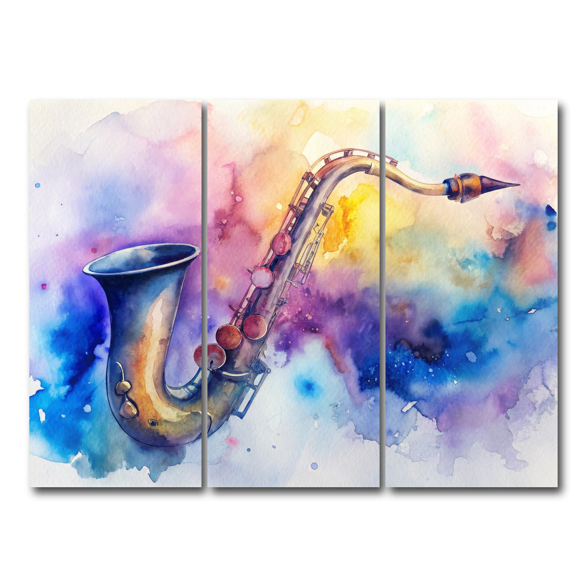 AUTO-MOCKUP WHITE | Saxophone Watercolor | 3 Piece | Gallery Wrap Canvas | group=8x18