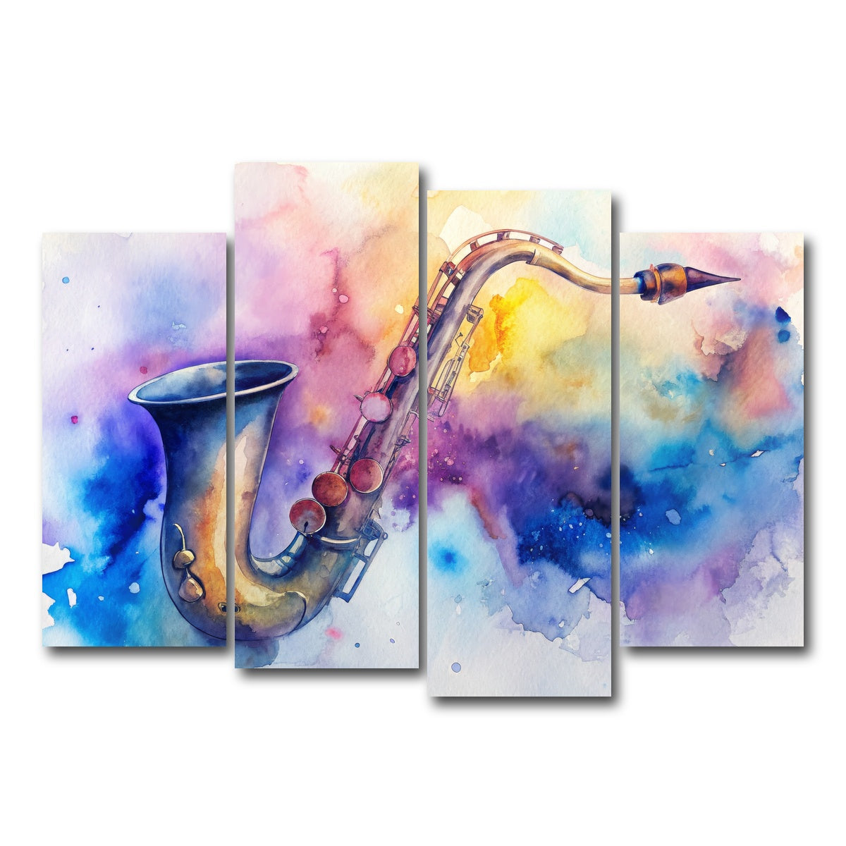 AUTO-MOCKUP WHITE | Saxophone Watercolor | 4 Piece | Gallery Wrap Canvas | group=4_normal
