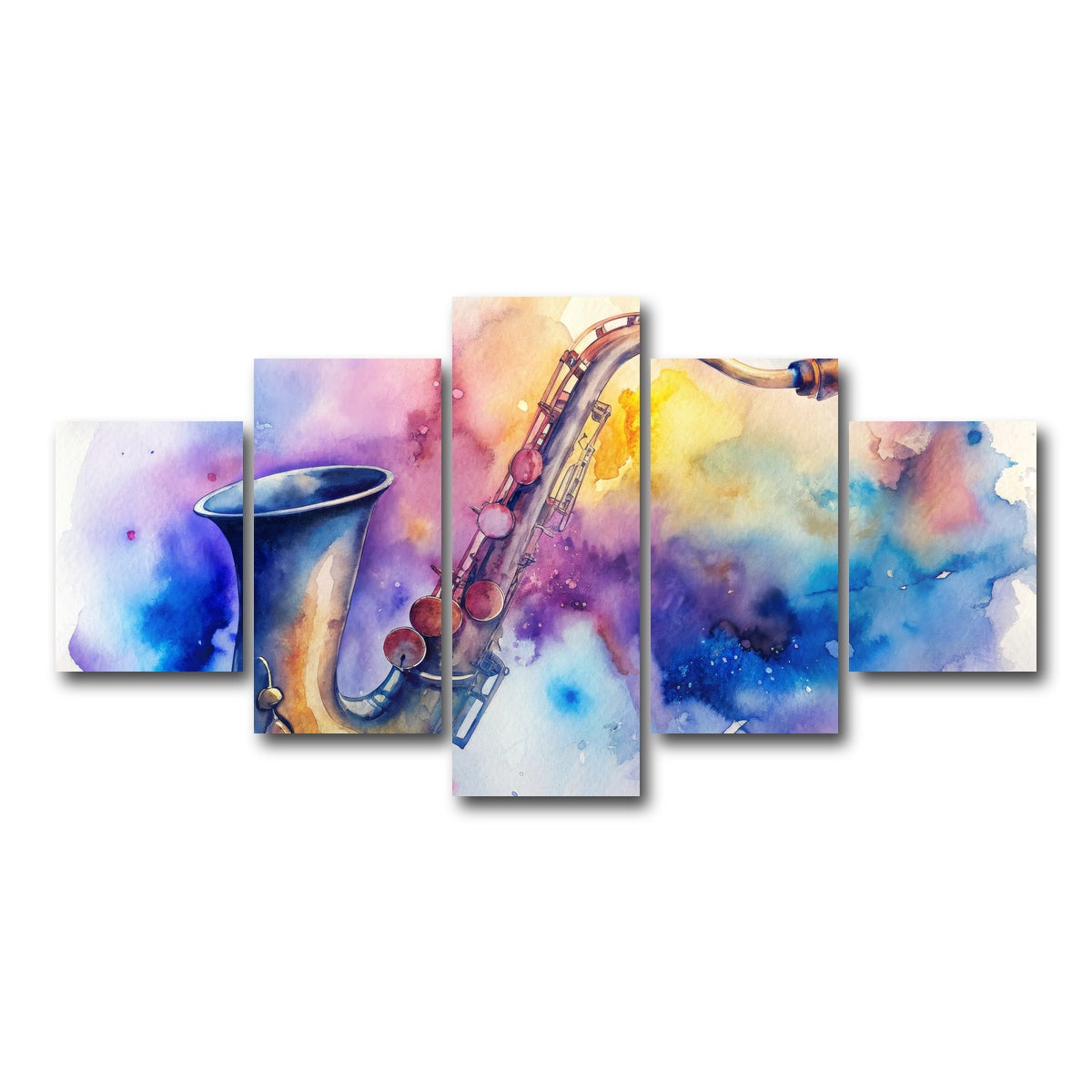 AUTO-MOCKUP WHITE | Saxophone Watercolor | 5 Piece | Gallery Wrap Canvas | group=5_short