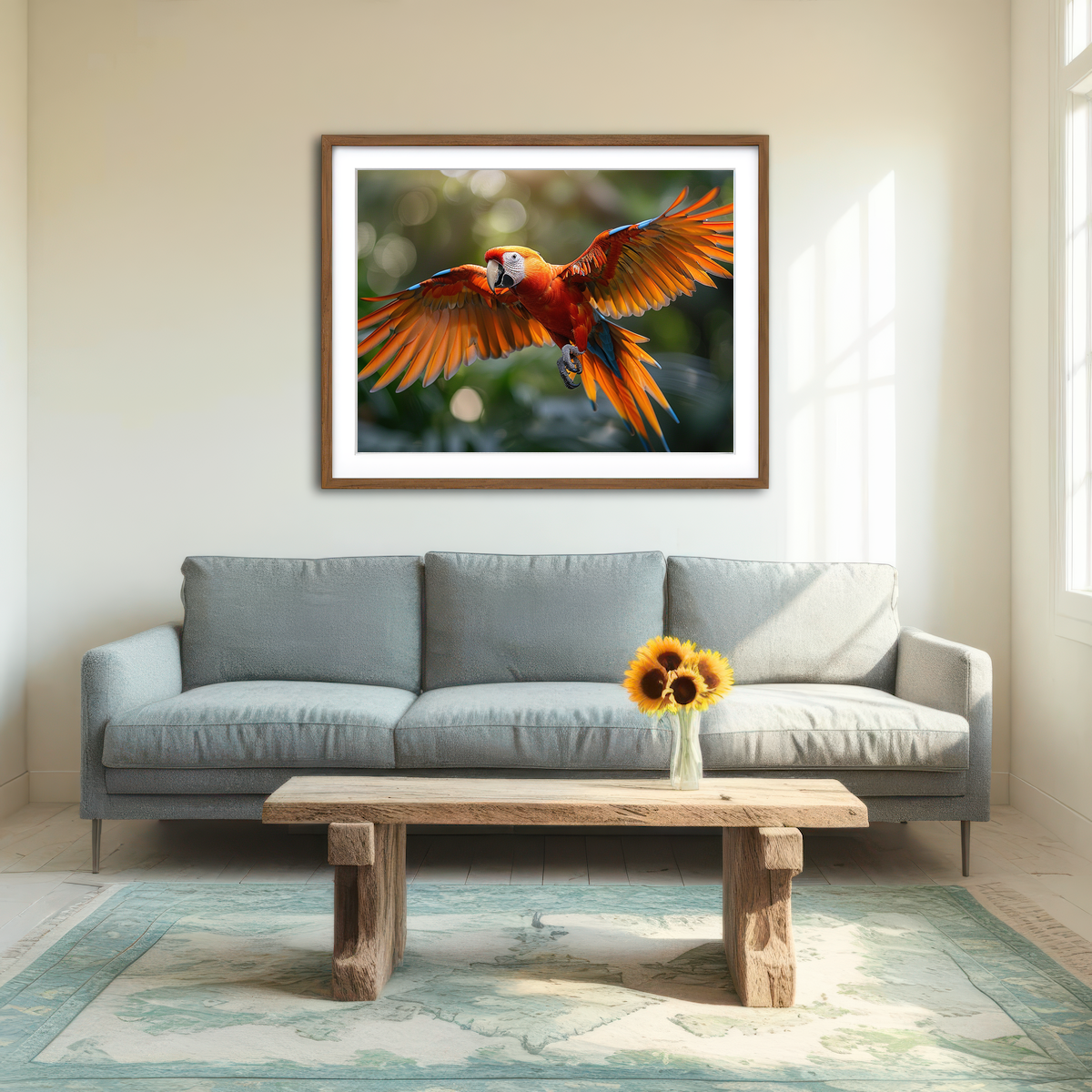 AUTO-MOCKUP ROOM | Scarlet Macaw in Flight Wall Art