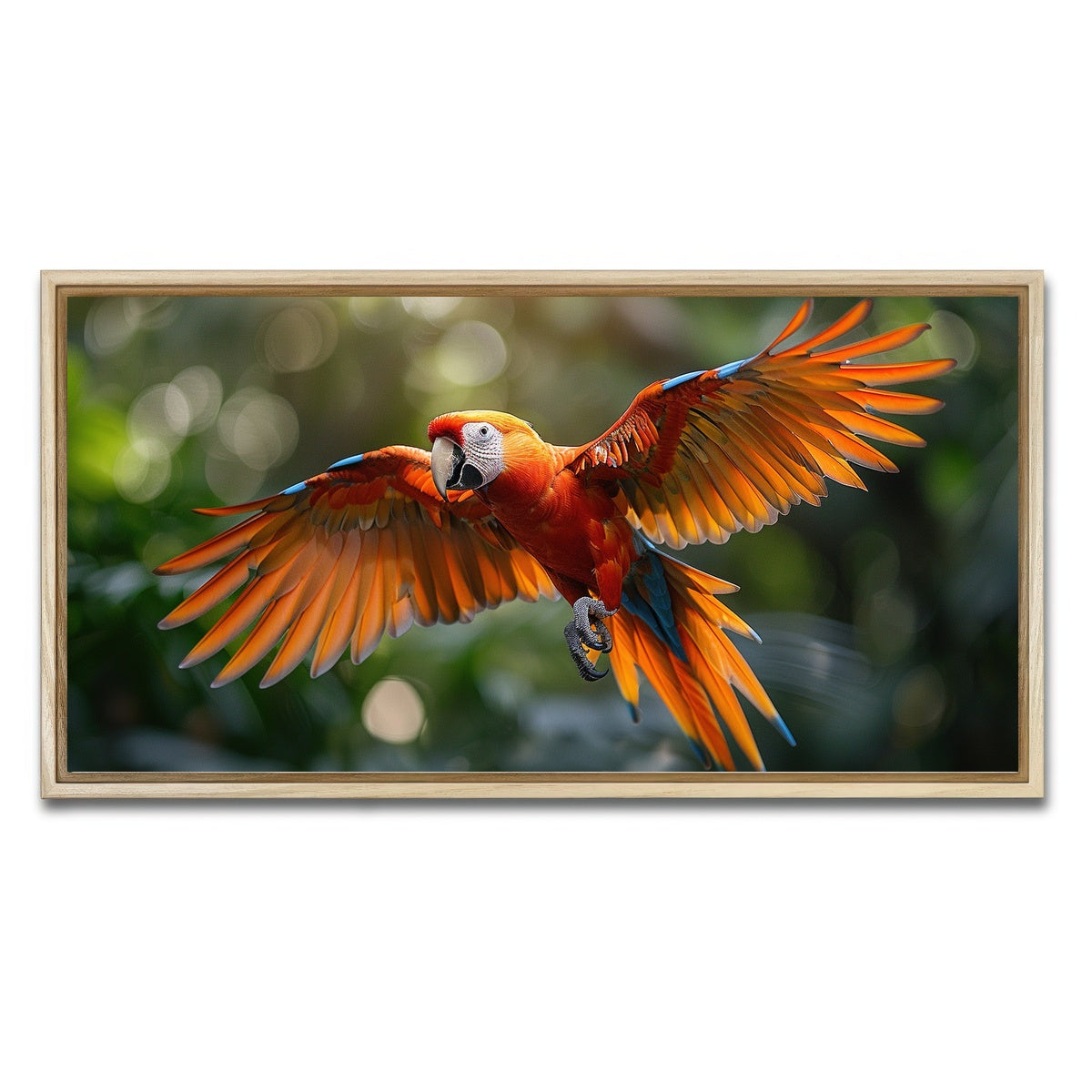 AUTO-MOCKUP WHITE | Scarlet Macaw in Flight | 1 Piece | Natural Framed Canvas | group=2x1