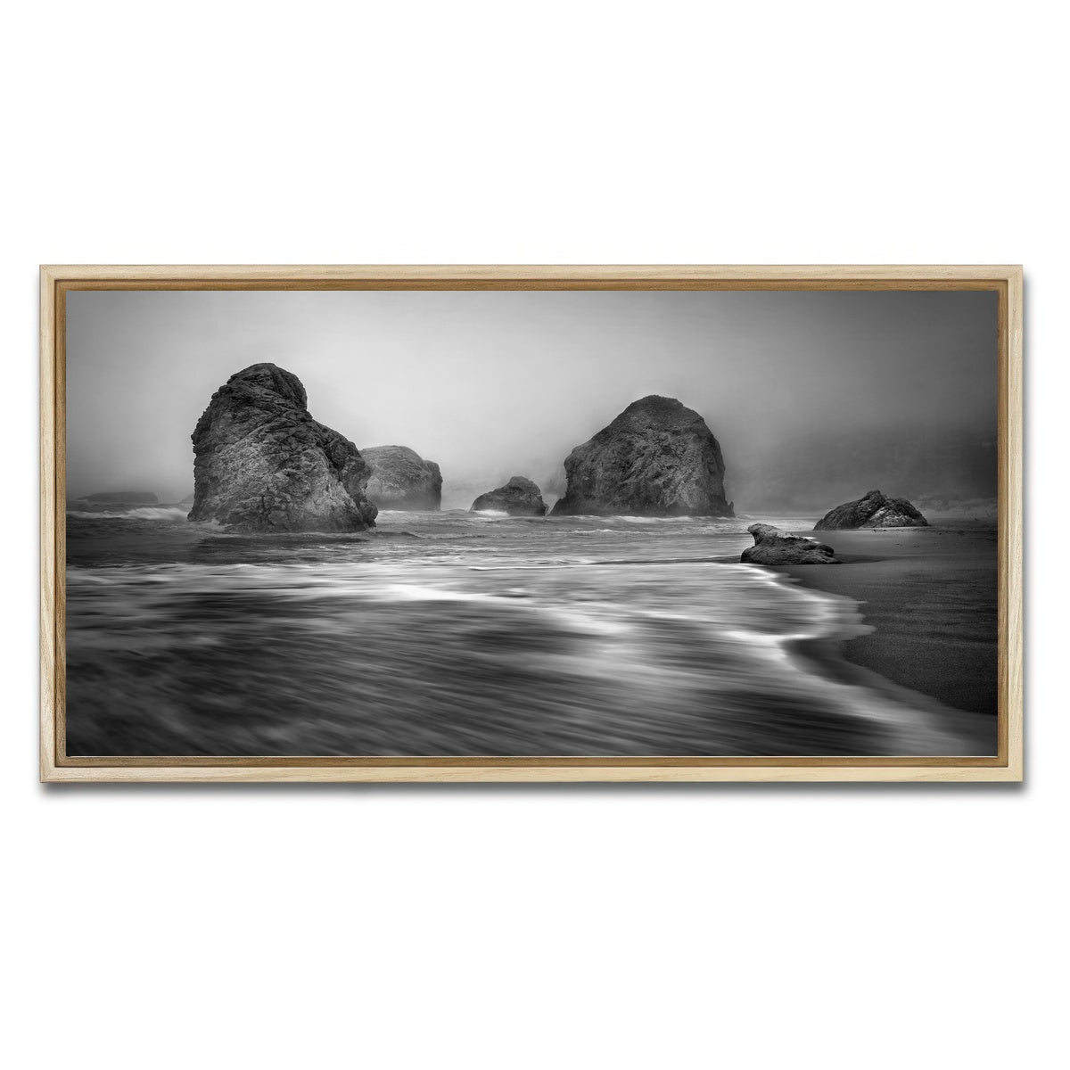 AUTO-MOCKUP WHITE | Sea Stacks - Foggy Oregon Coast | 1 Piece | Natural Framed Canvas | group=2x1