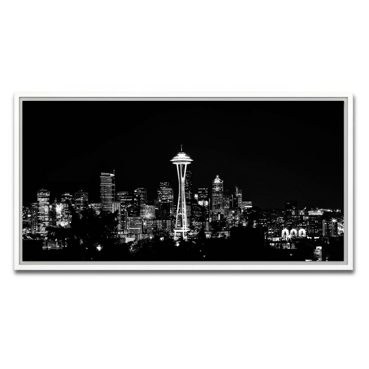 AUTO-MOCKUP WHITE | Seattle skyline | 1 Piece | White Framed Canvas | group=2x1