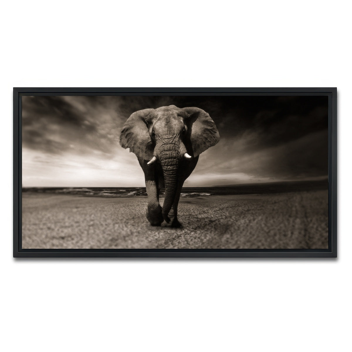 AUTO-MOCKUP WHITE | Sepia Elephant | 1 Piece | Black Framed Canvas | group=2x1