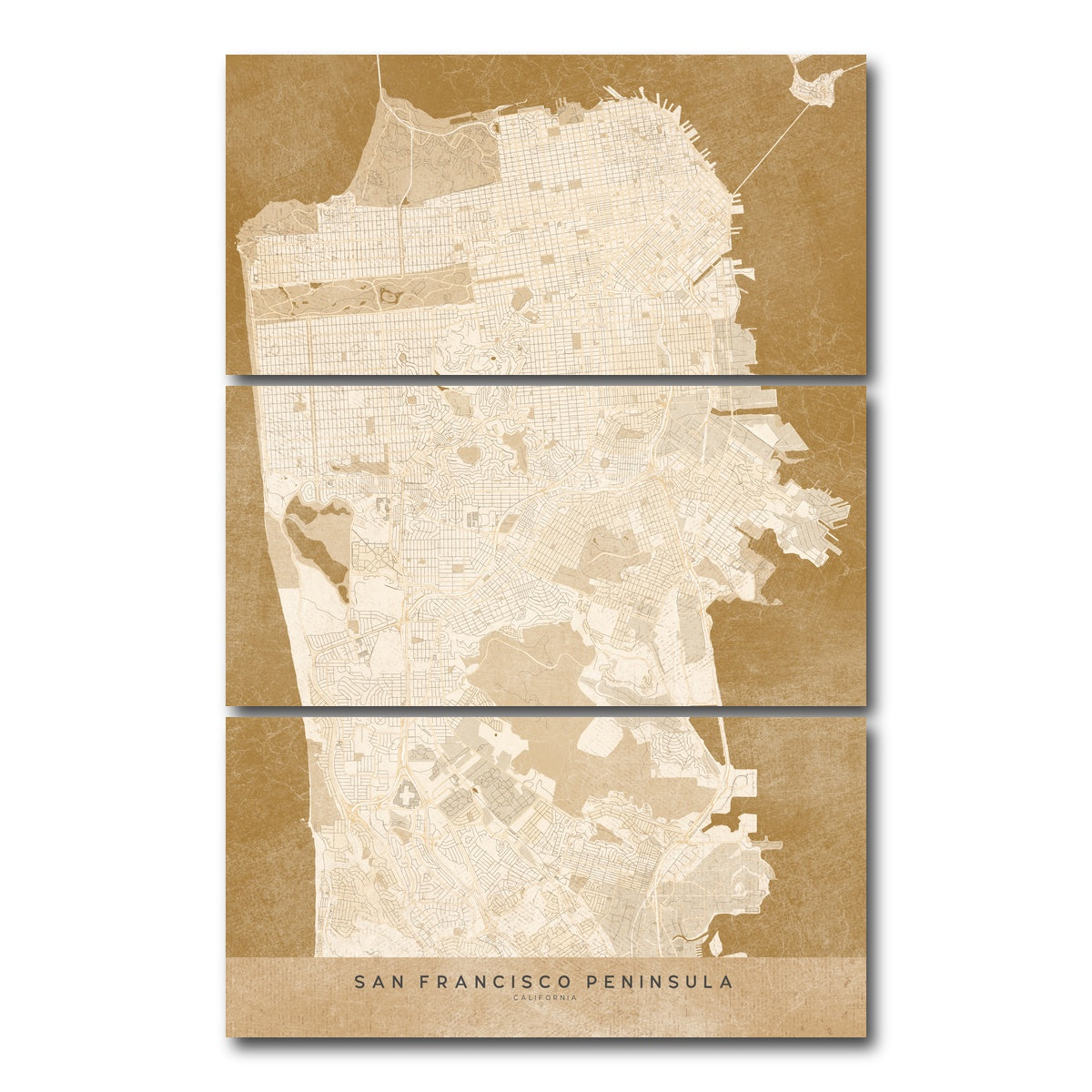 AUTO-MOCKUP WHITE | Sepia San Francisco Peninsula | 3 Piece | Gallery Wrap Canvas | group=12x24_stacked